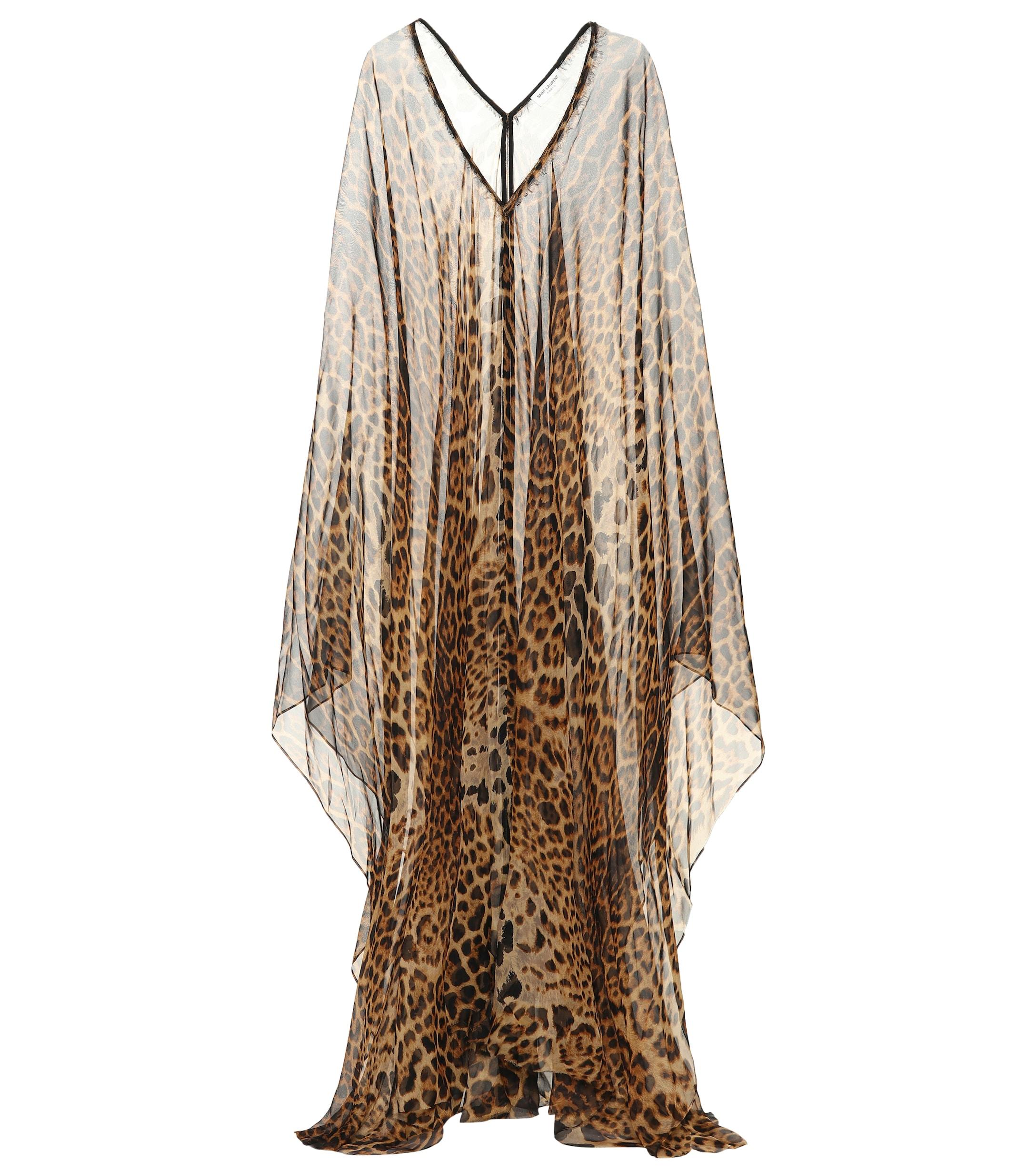 Saint Laurent Leopard Silk Kaftan in Brown | Lyst