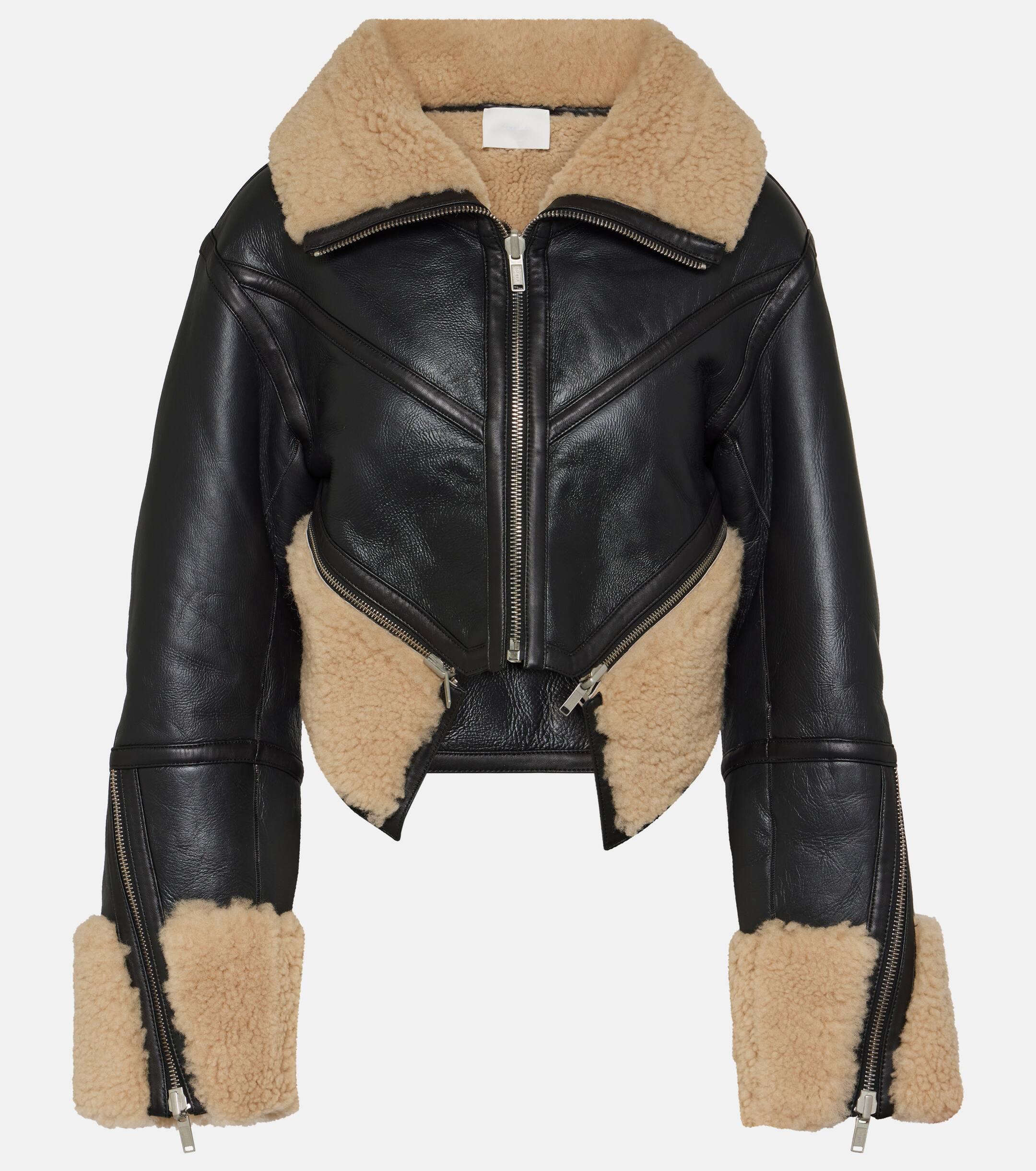 Dion Lee Reversible Leather And Shearling Cropped Jacket in Black 