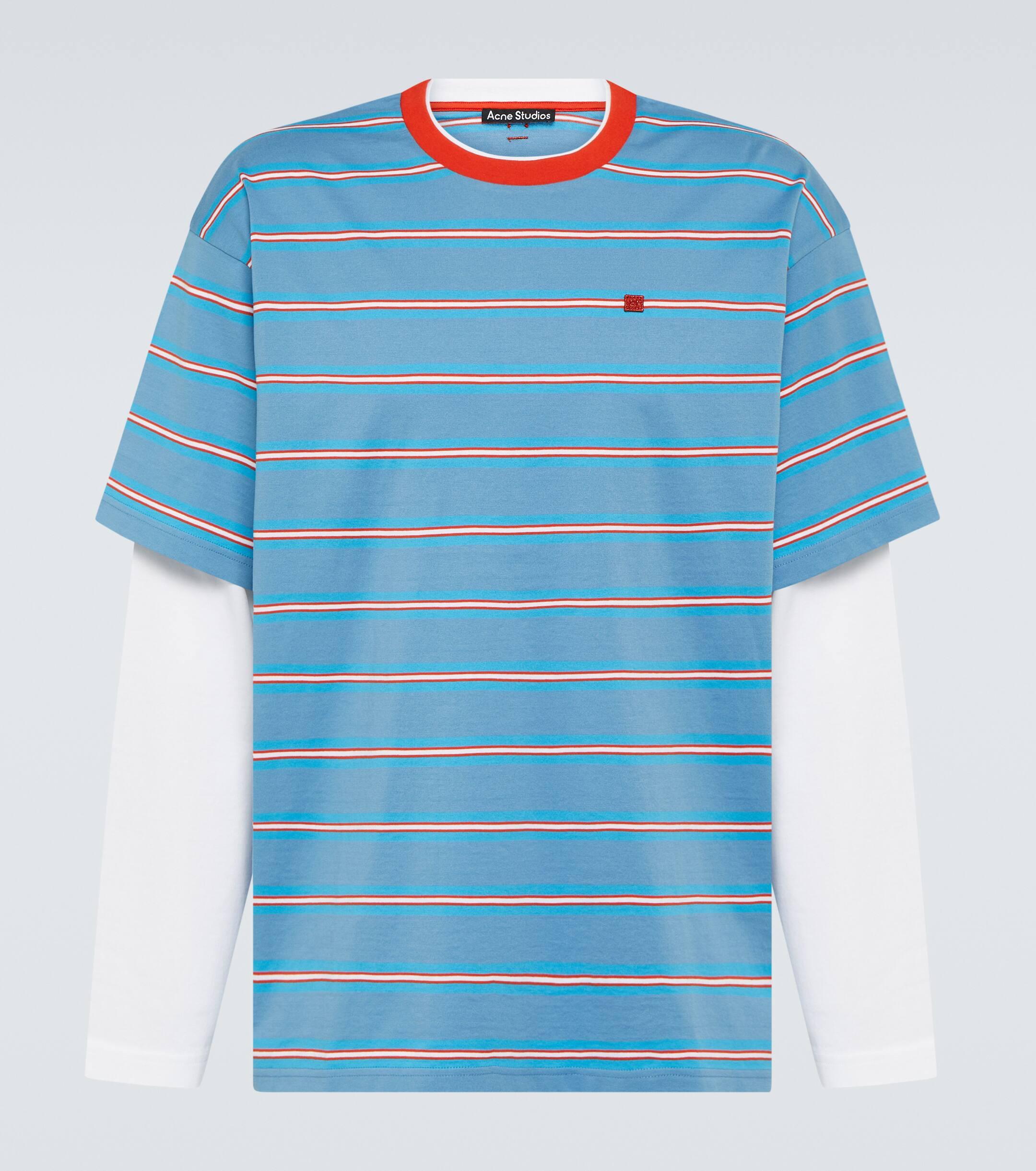 Acne Studios Face Striped Cotton Jersey T-Shirt in Blue for Men