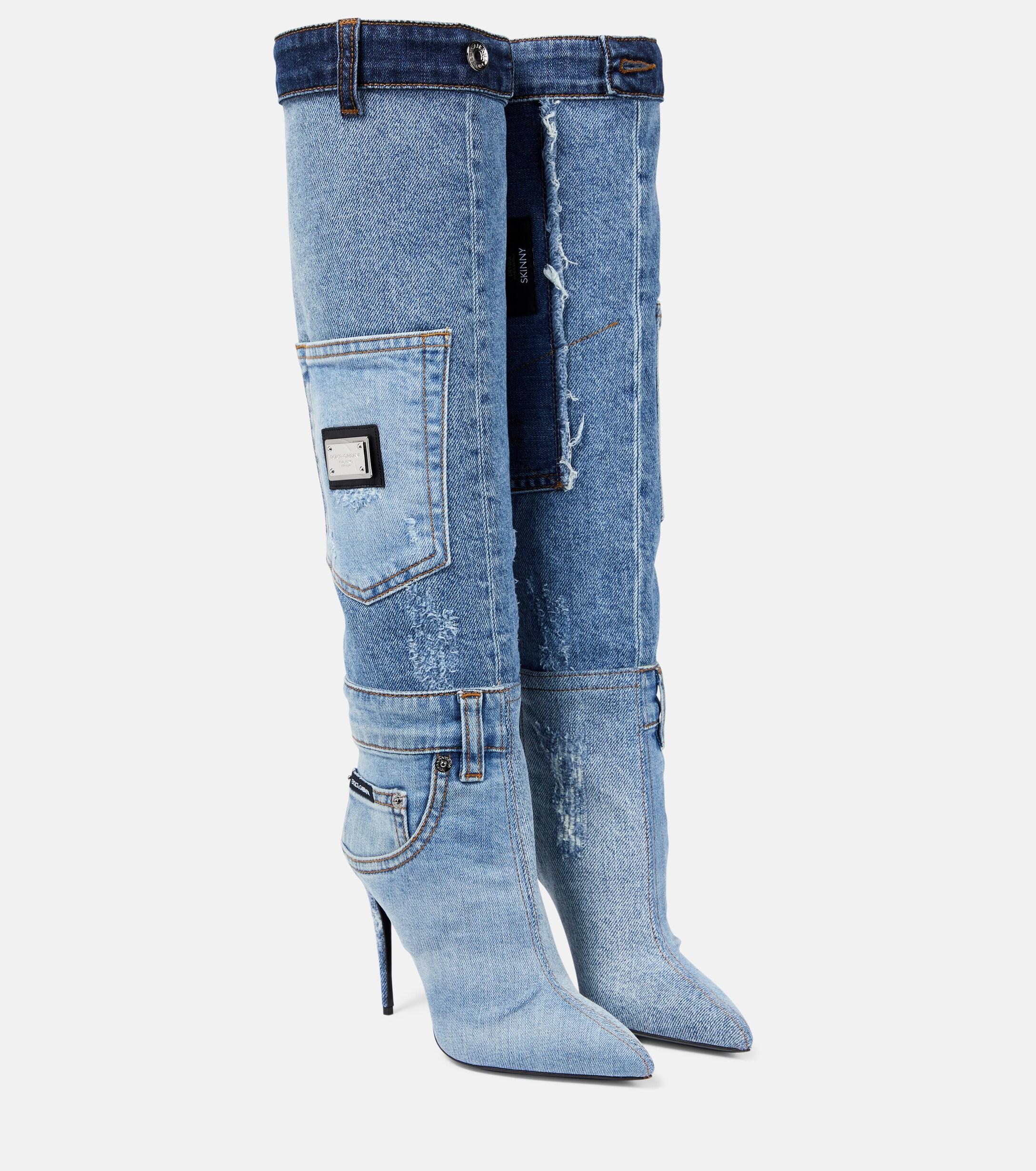 Dolce Gabbana Cardinale Denim Knee high Boots in Blue Lyst Canada