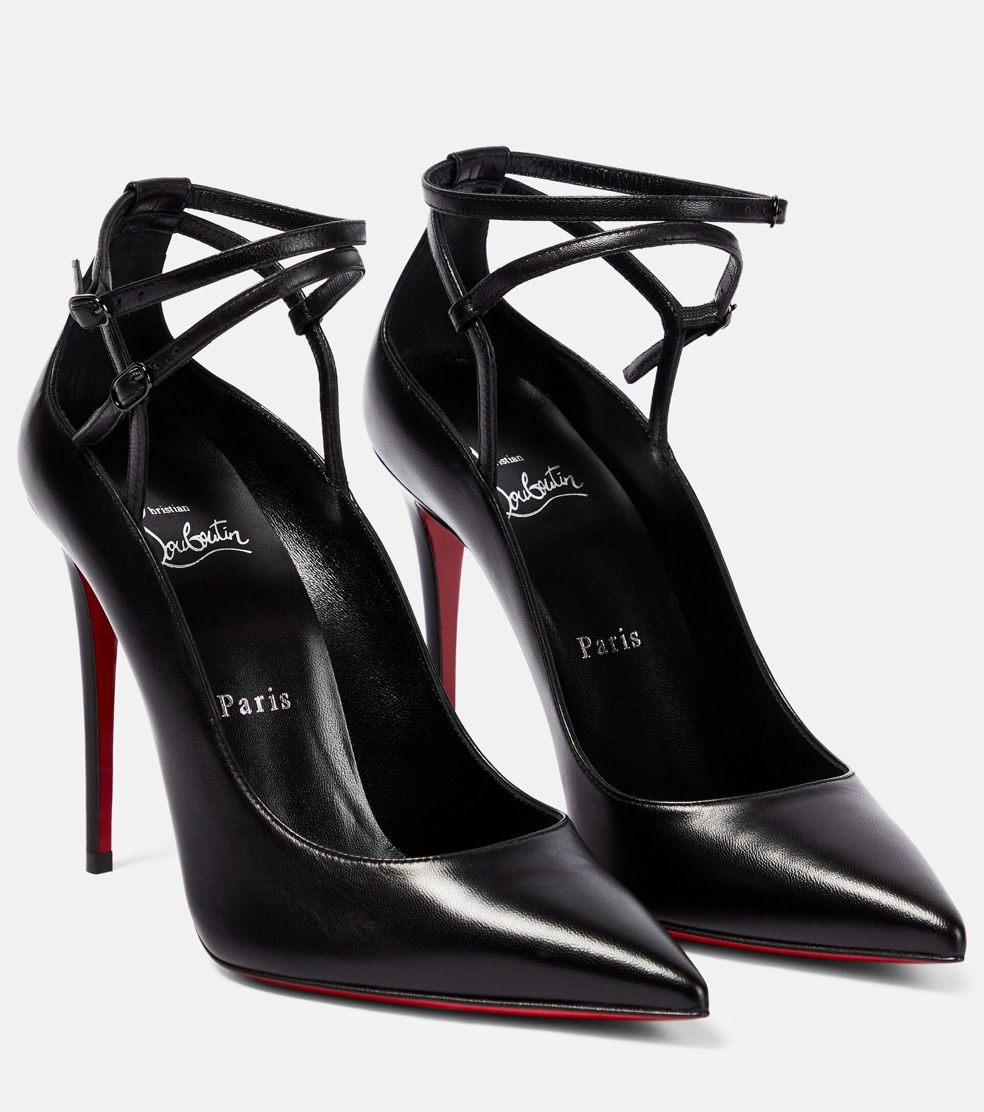 Christian louboutin black leather cheap heels