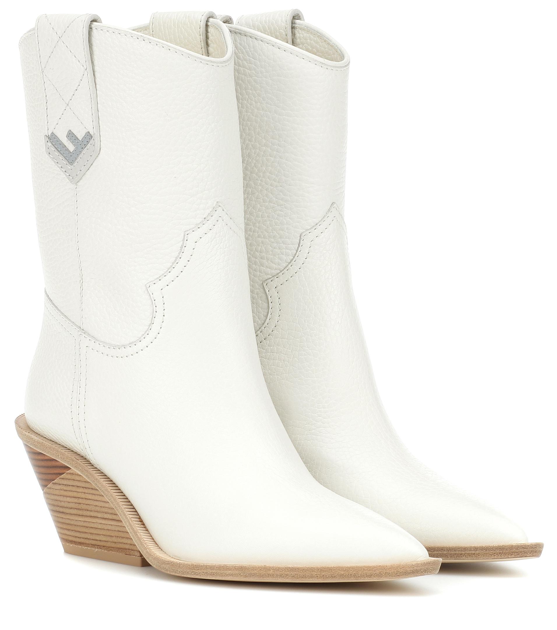 Fendi Leather Cowboy Boots in White - Lyst