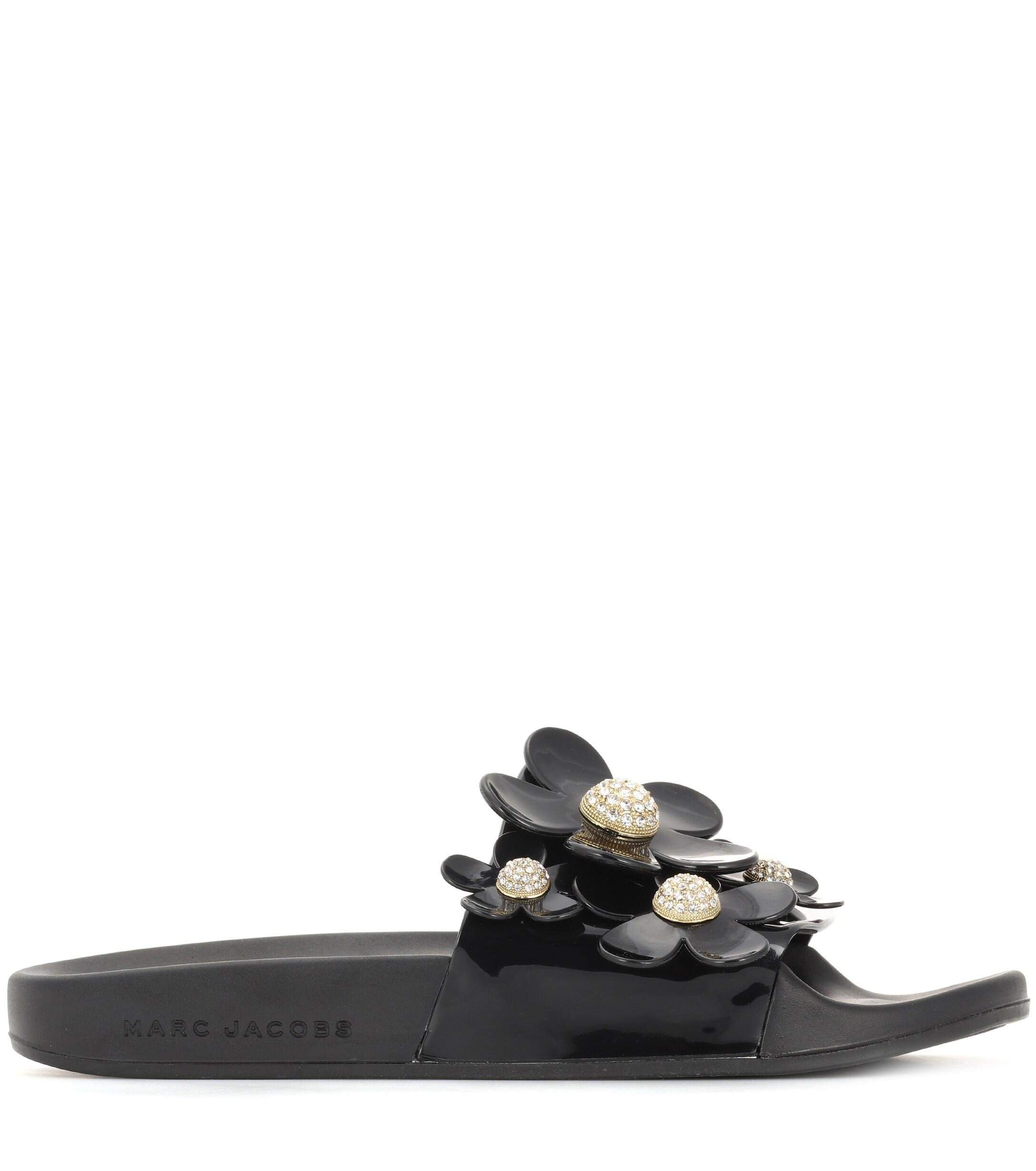Marc Jacobs Flower-embellished Slide Sandals in Black | Lyst