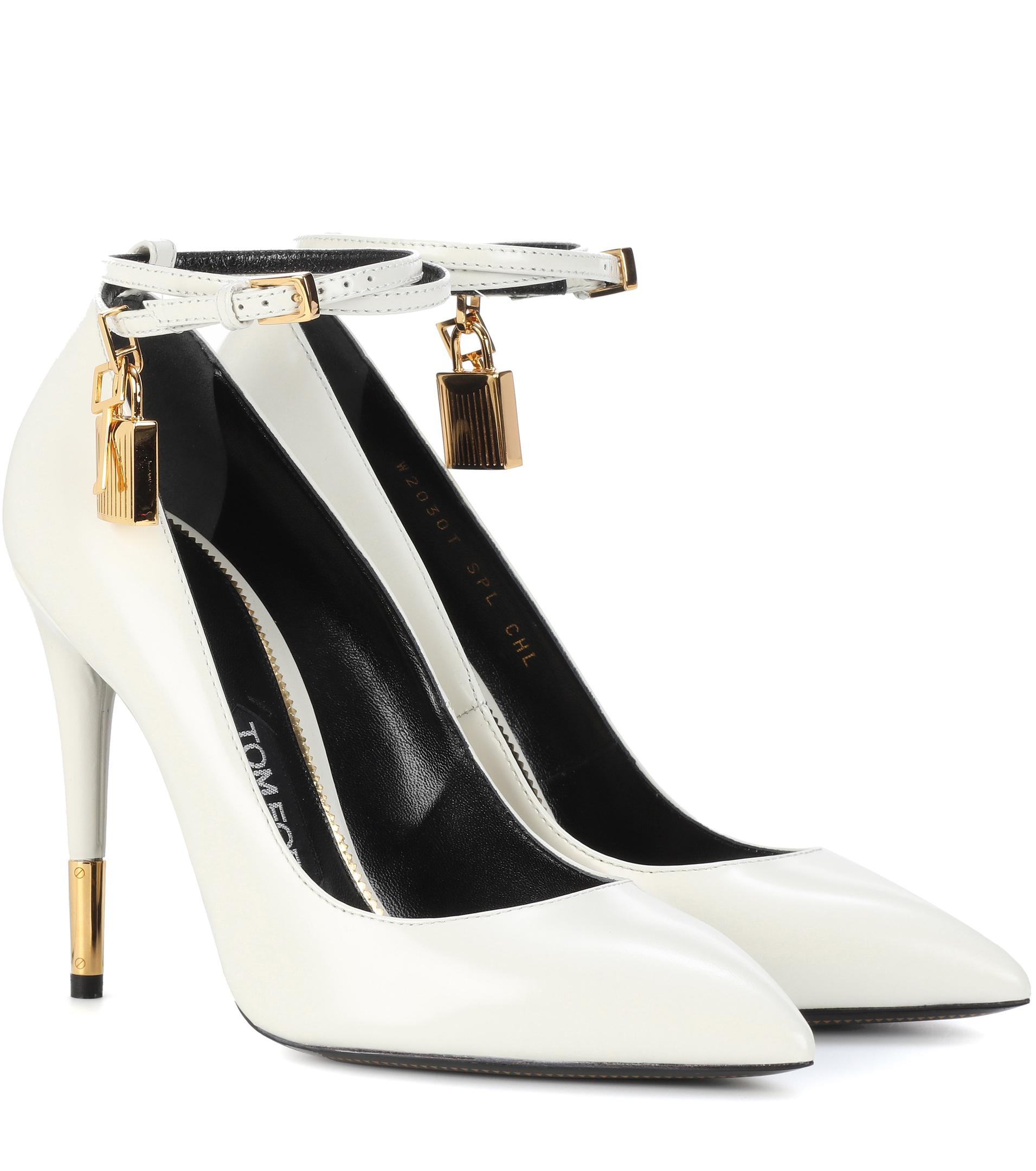 Tom Ford Padlock Leather Pumps in White 