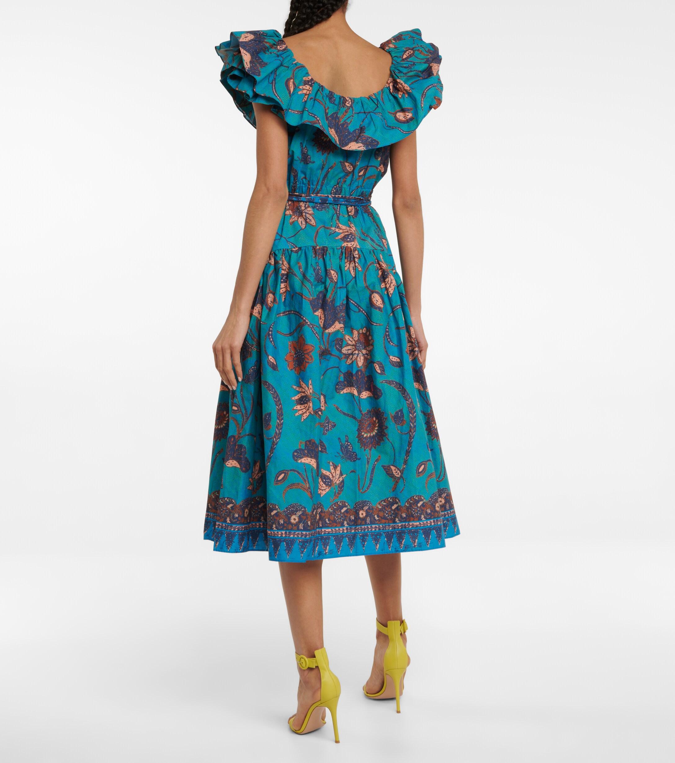 Ulla Johnson Amira Floral Cotton Poplin Midi Dress in Blue | Lyst