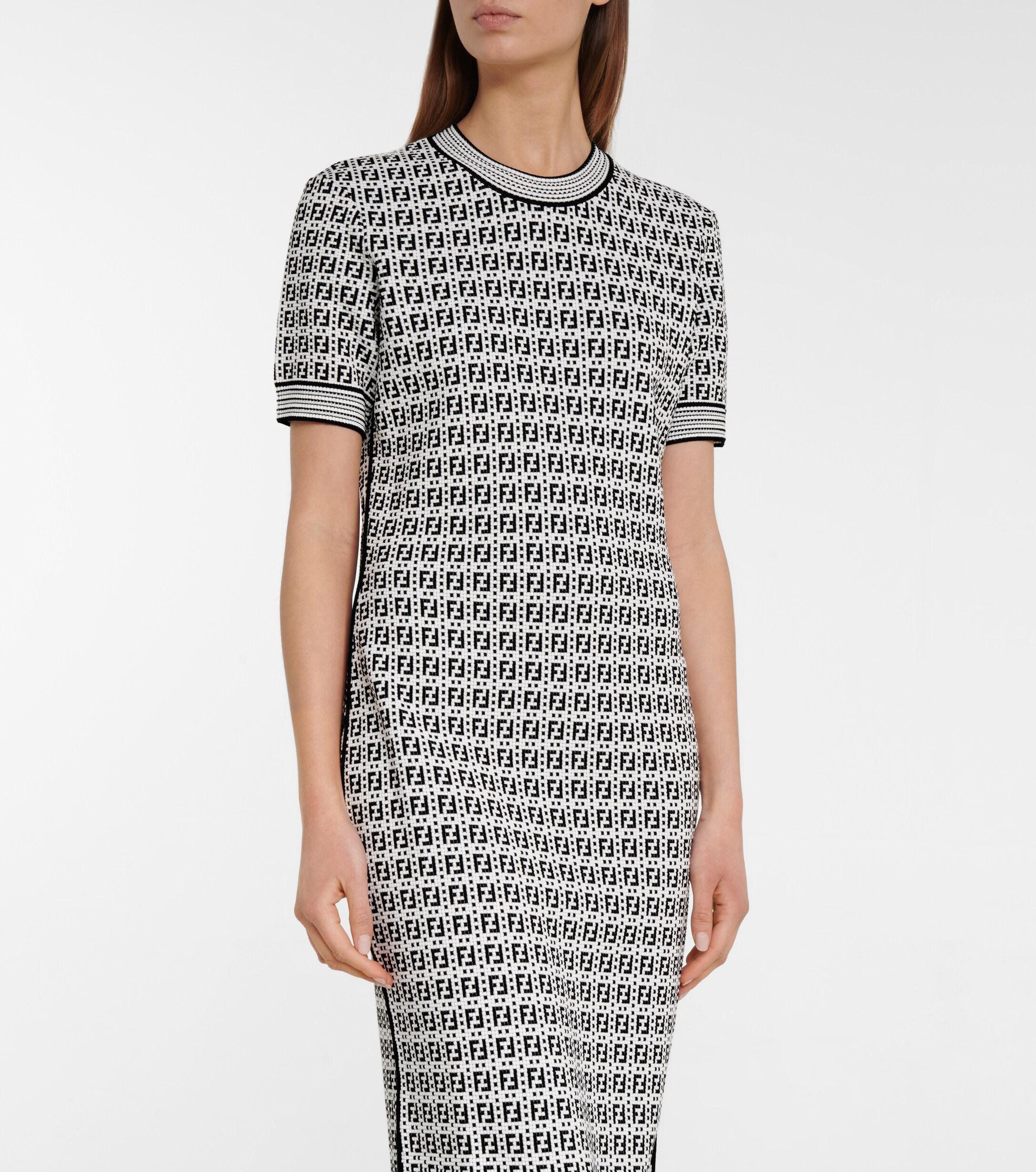 Fendi Logo Jacquard Knit Midi Dress in White - Lyst