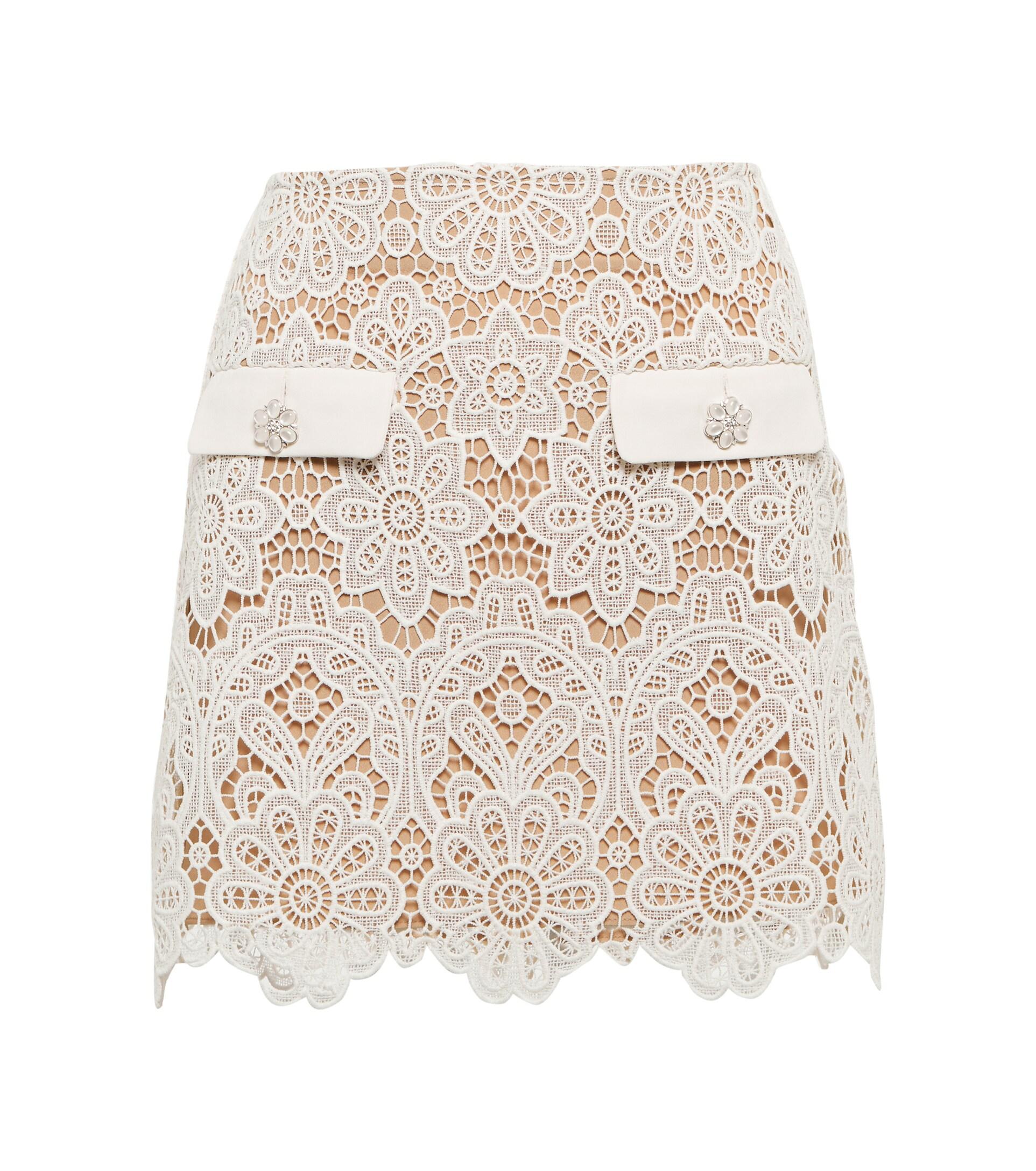 Self-Portrait Embellished Guipure Lace Miniskirt in Ivory (White) | Lyst