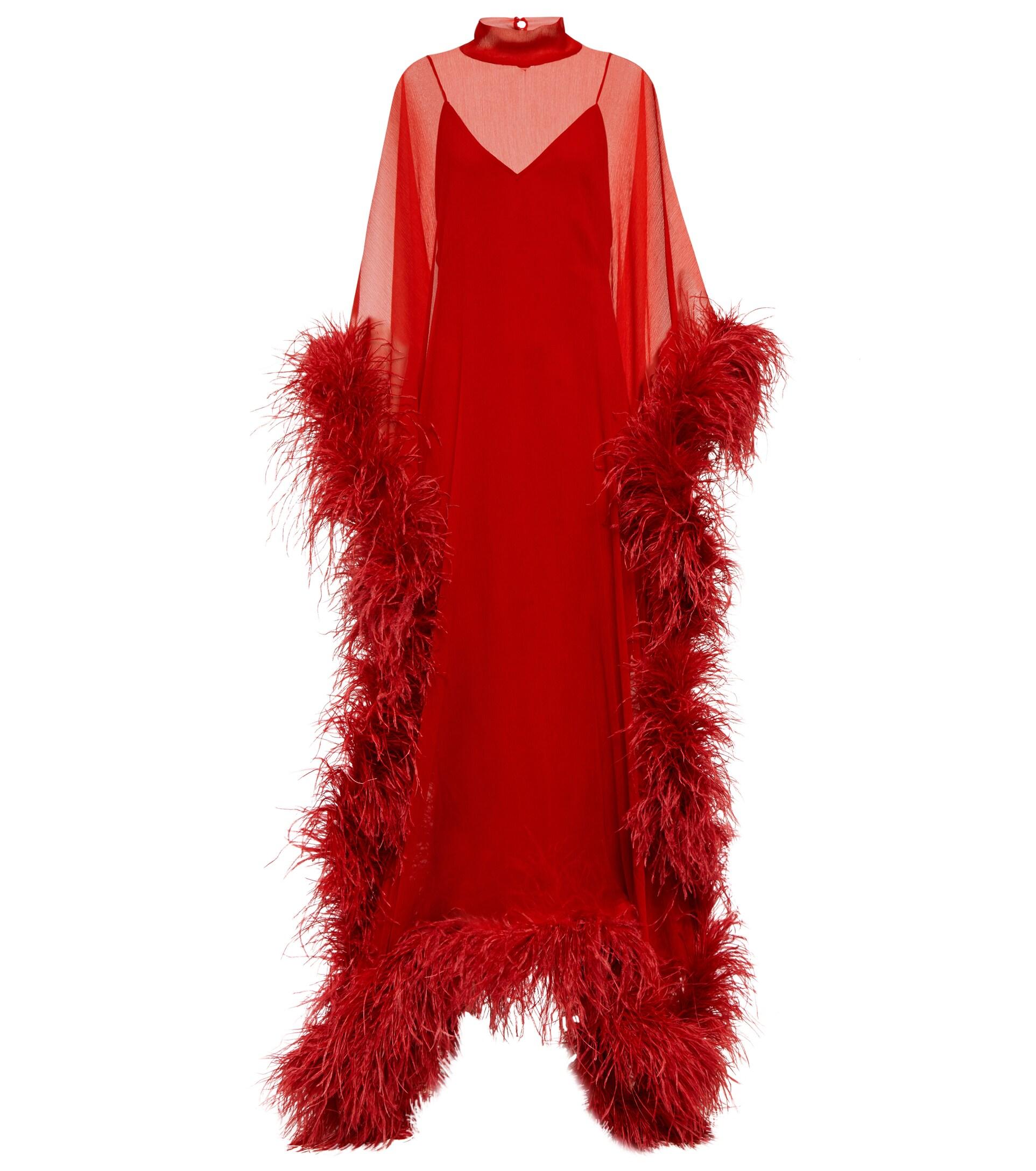 ‎Taller Marmo Casta Diva Spirito Feather-trimmed Gown in Red | Lyst