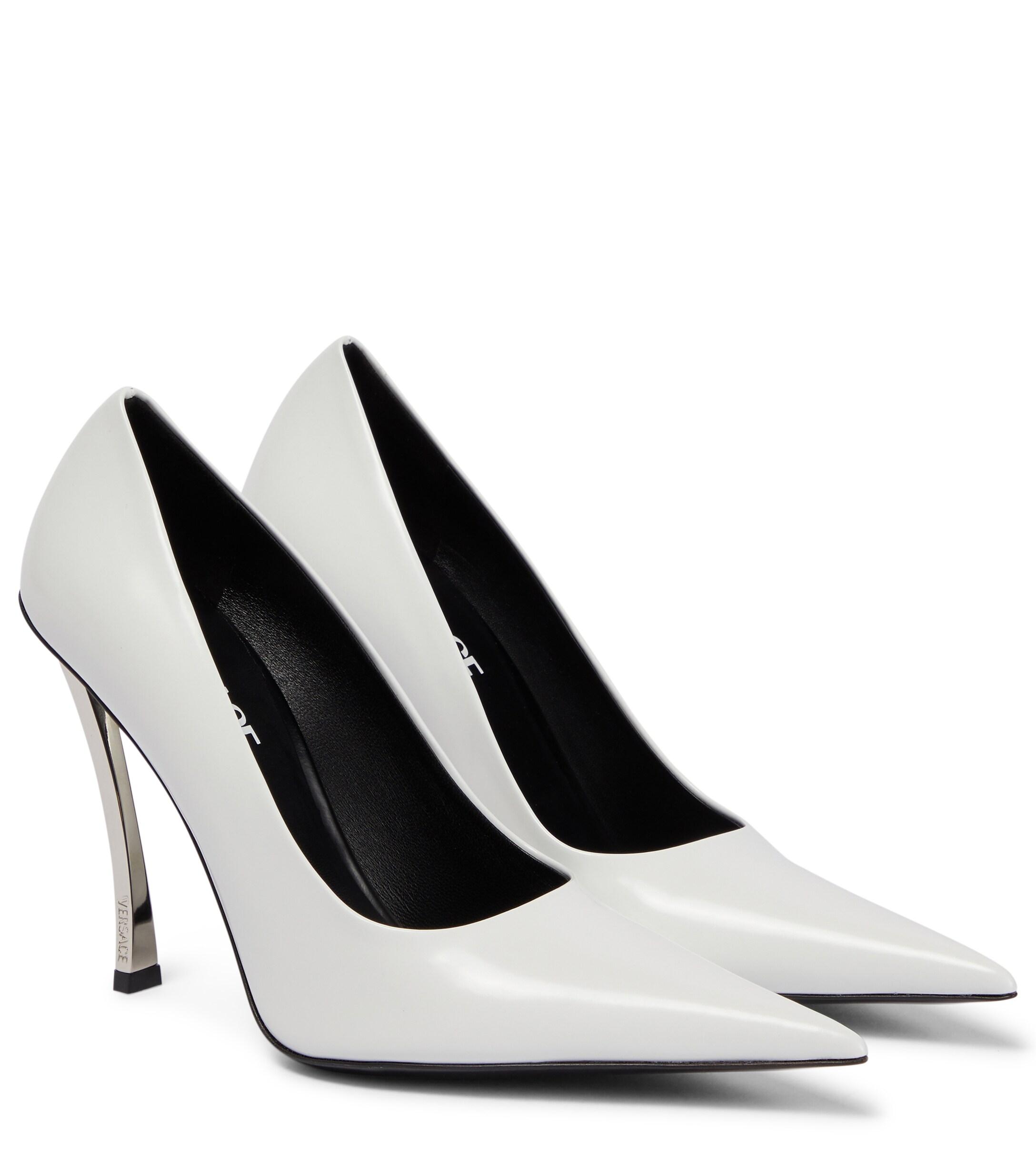 Versace Pin-point Leather Pumps in White | Lyst UK