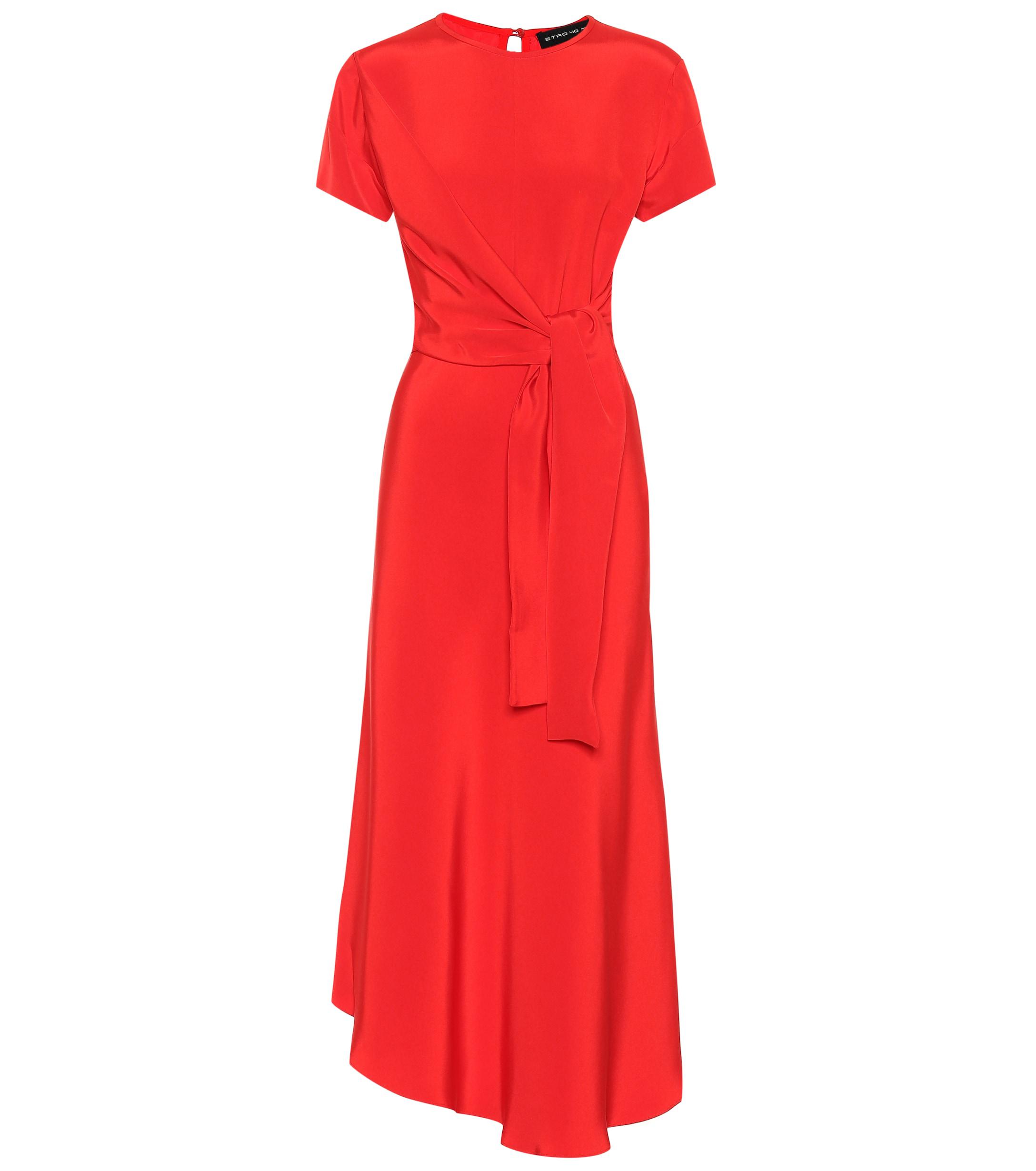 red silk midi dress