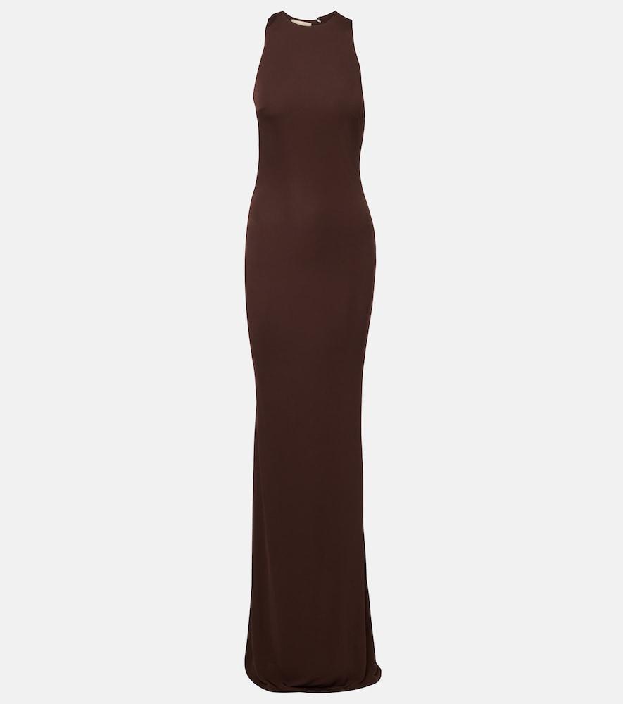 knee length dresses for ladies SILENTIUM MAXI DRESS IN CHOCOLATE BROWN LACE – DE LA VALI OFFICIAL main image 0