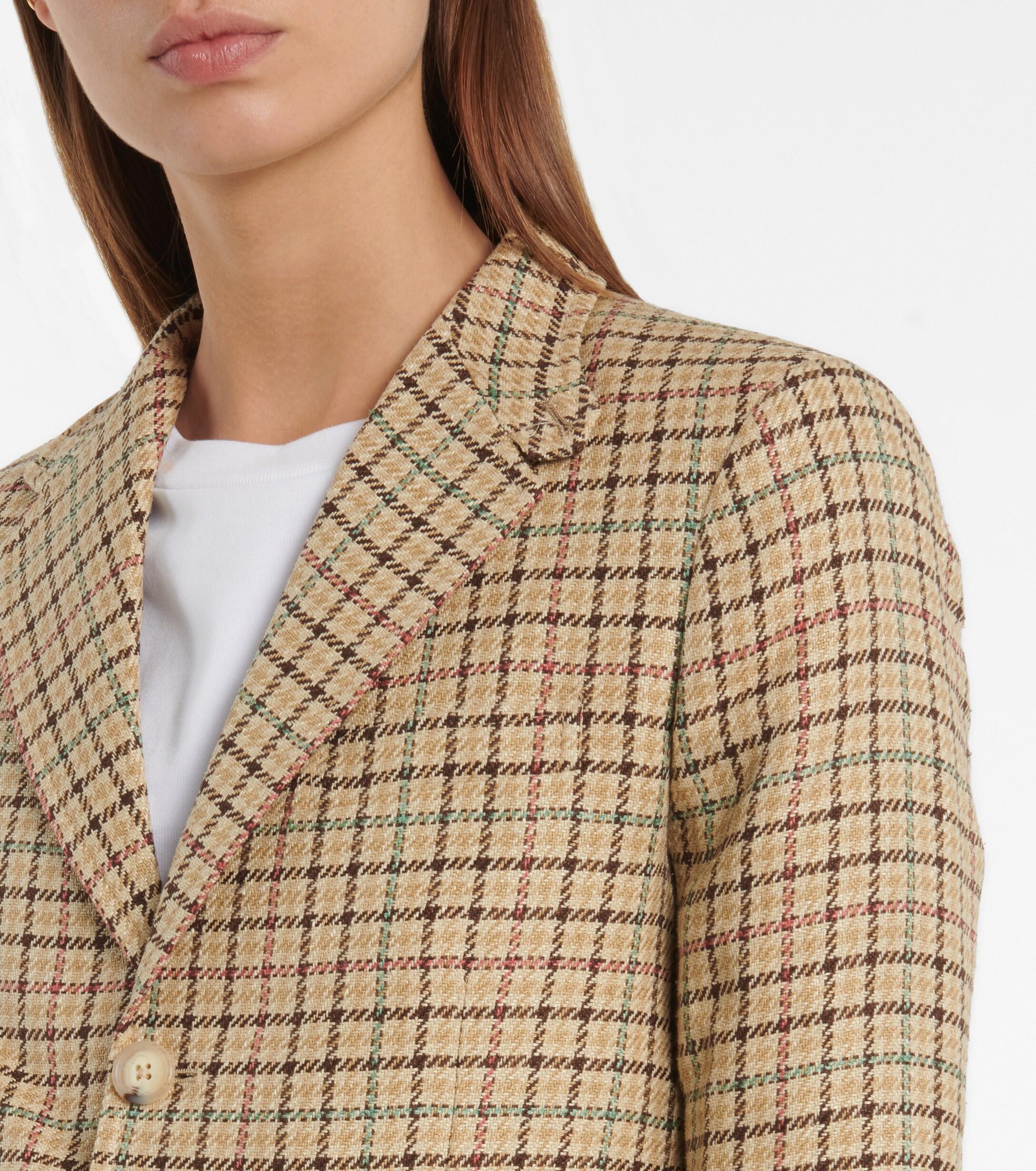 Polo Ralph Lauren Checked Linen And Silk Blazer in Beige (Natural) - Lyst