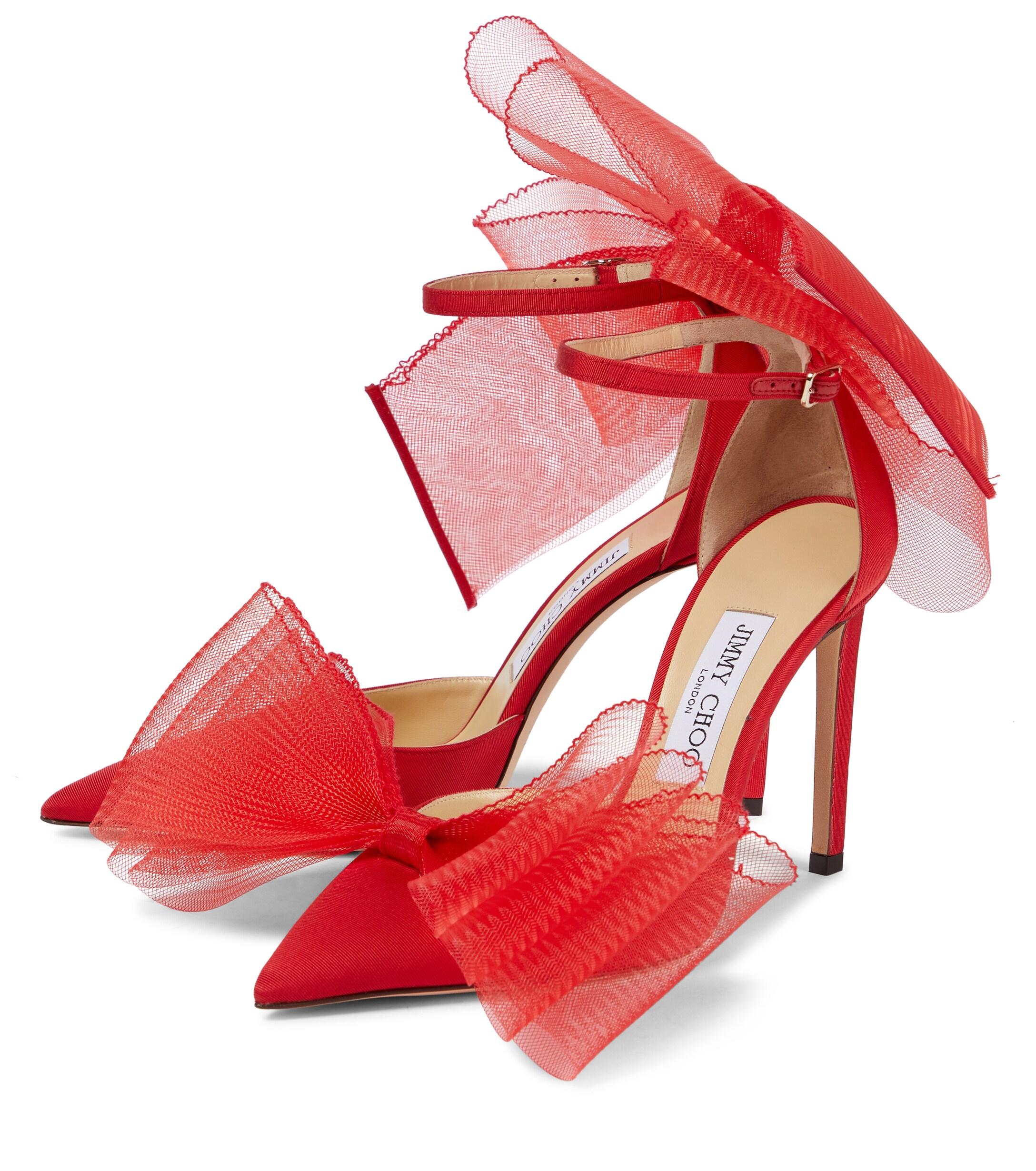 Jimmy Choo Leather Averly 100 Bow-trimmed Pumps in Red | Lyst
