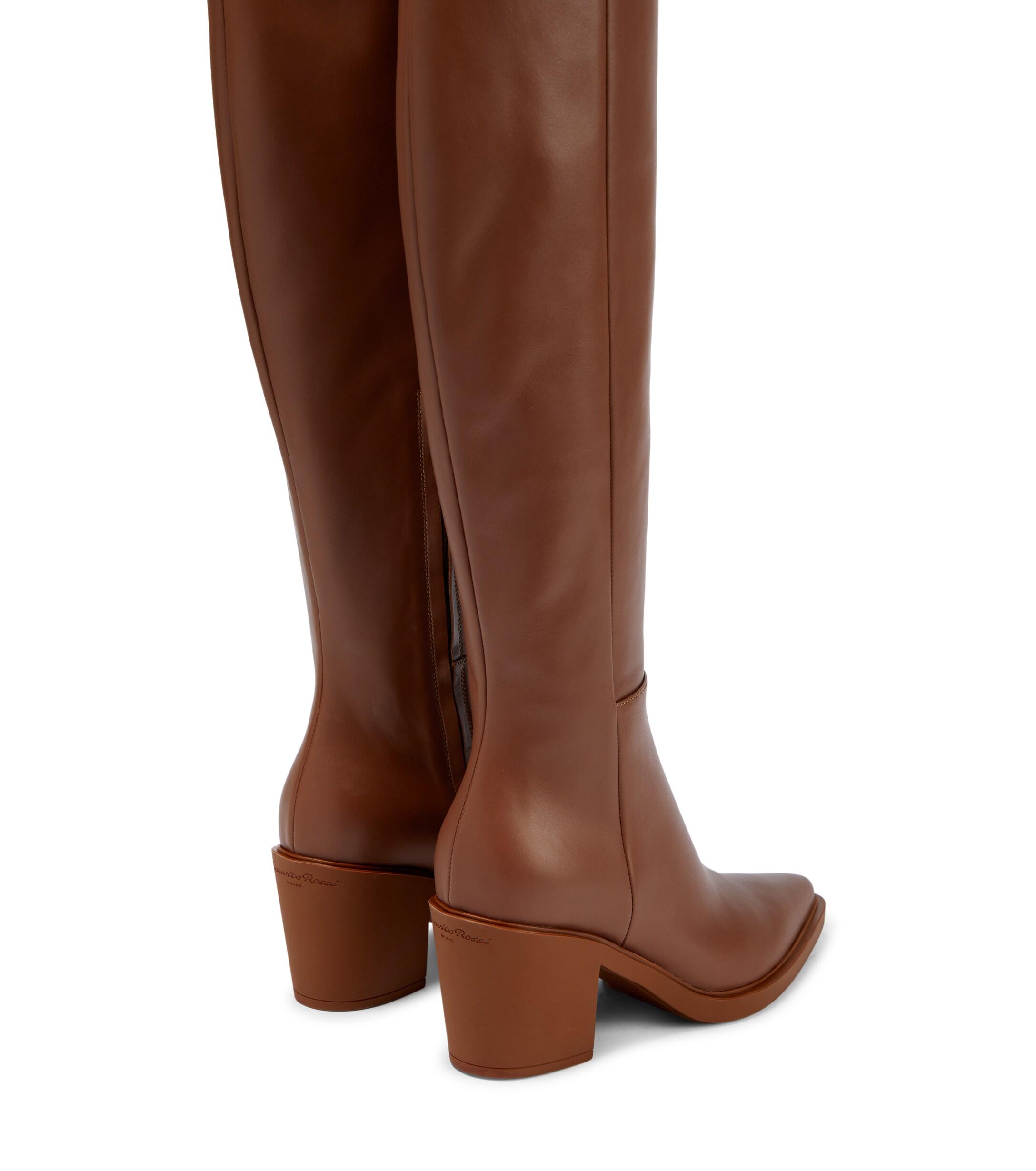 Gianvito Rossi Leather Bouclé-knit Over-the-knee Boots in Natural Womens Shoes Boots Over-the-knee boots 
