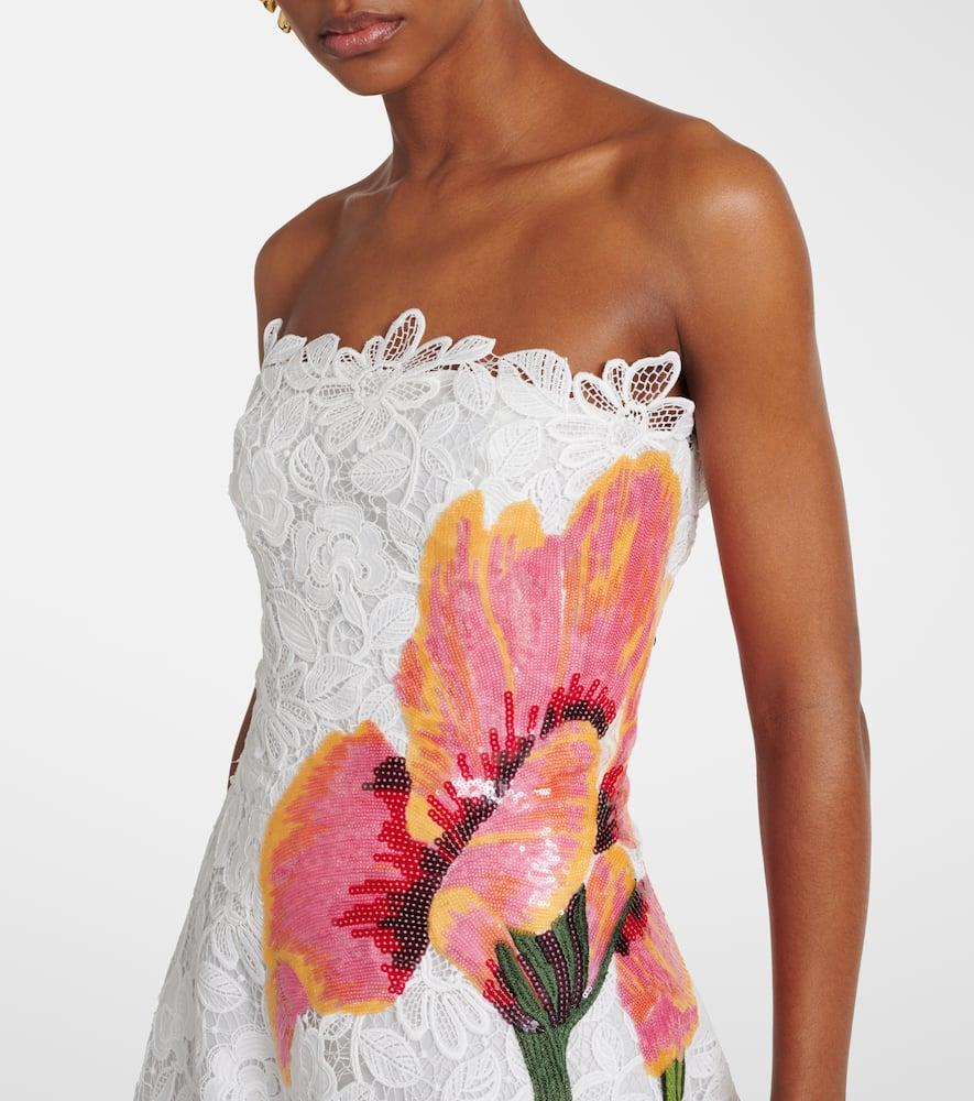 Costarellos Mariela Floral Sequined Lace Midi Dress in White | Lyst