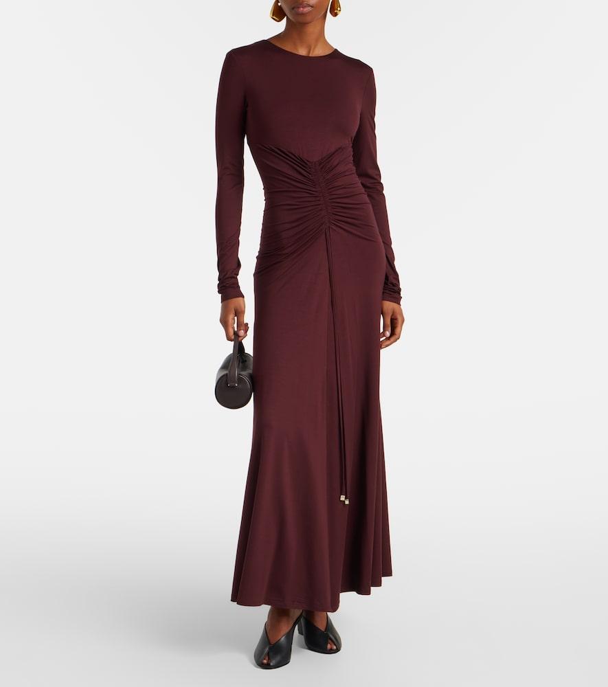 max mara burgundy dress Opaco off-shoulder maxi dress in burgundy - Max Mara