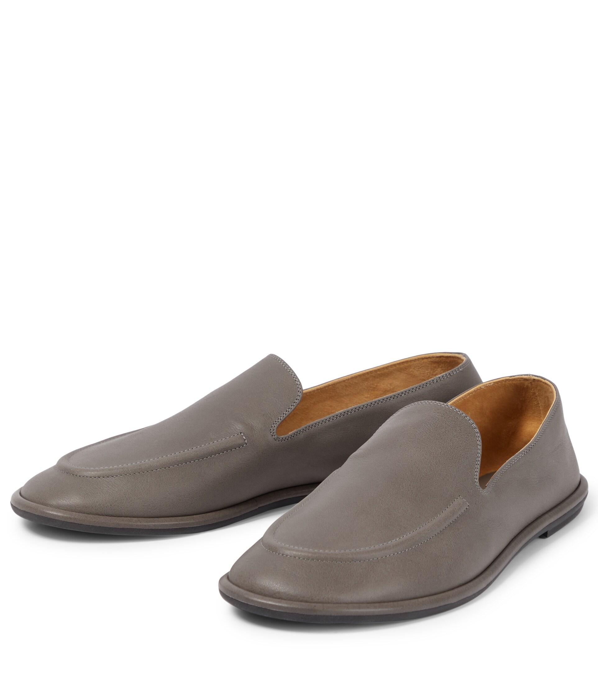 Grey Womens Shoes Flats and flat shoes Loafers and moccasins The Row Leather Loafers in Grey 