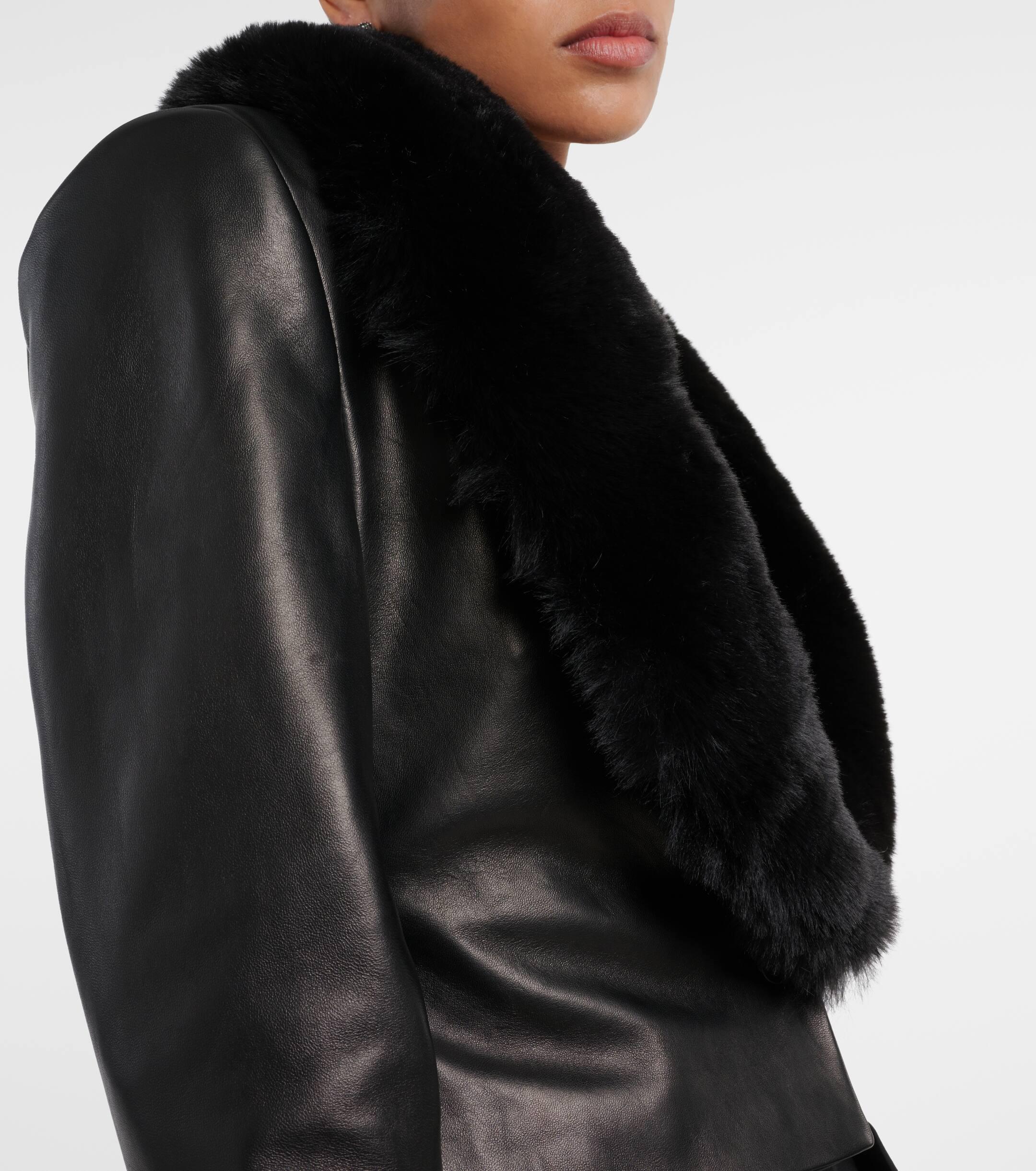 Magda Butrym Faux Fur Trimmed Leather Jacket in Black Lyst Australia