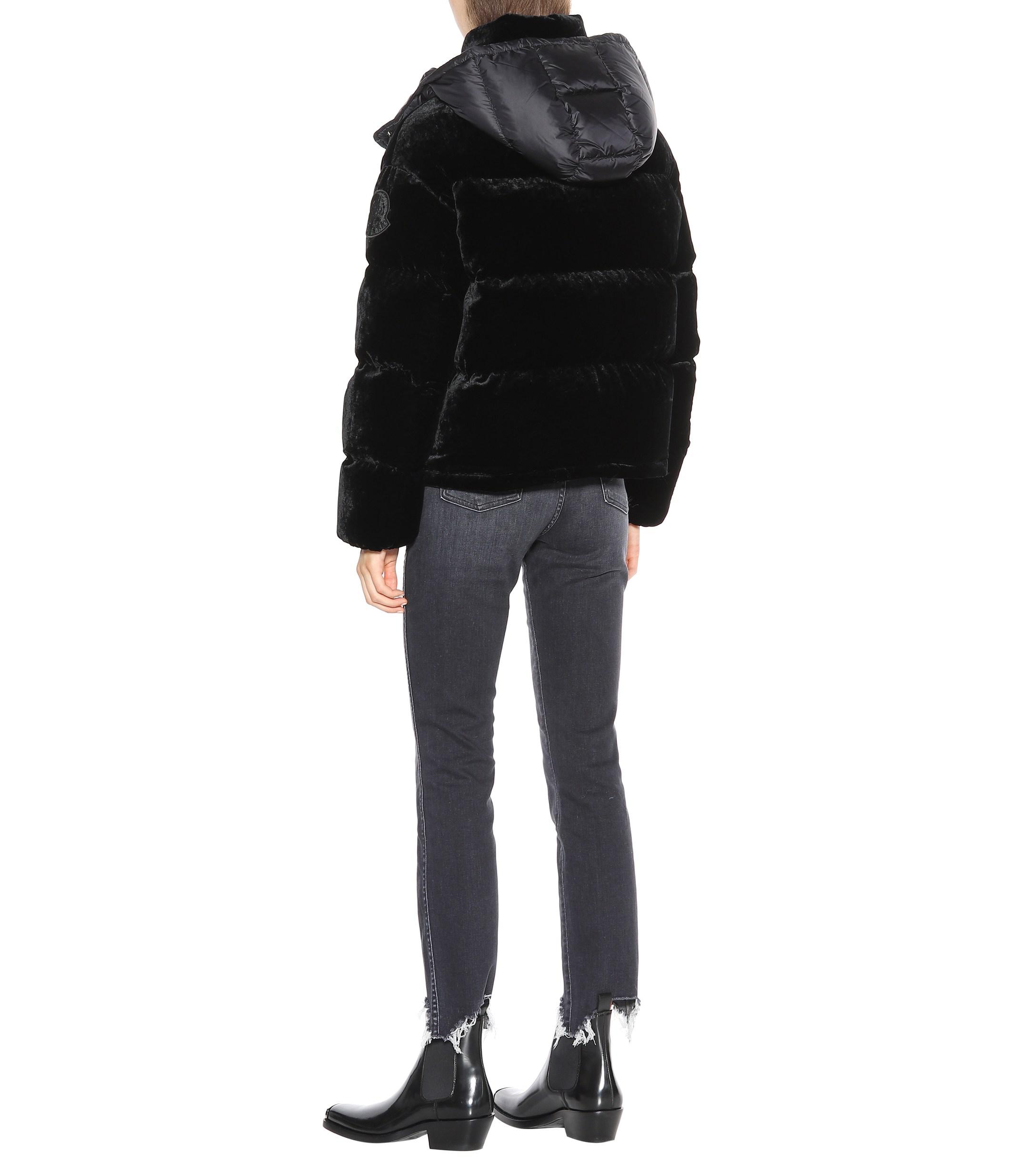 Moncler Caille Velvet Puffer Jacket in Black | Lyst