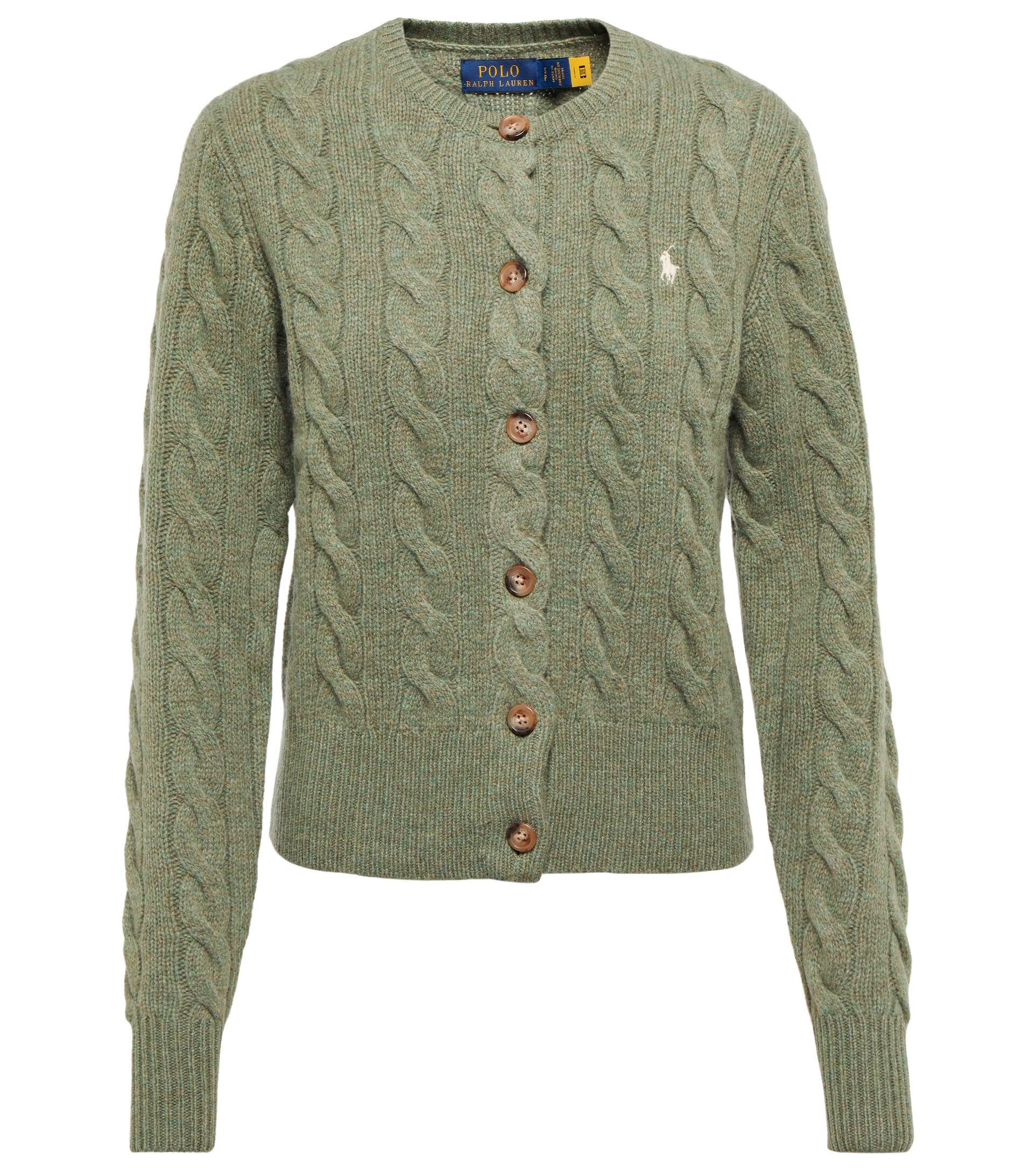 Polo Ralph Lauren Cable-knit Wool-blend Cardigan in Green | Lyst