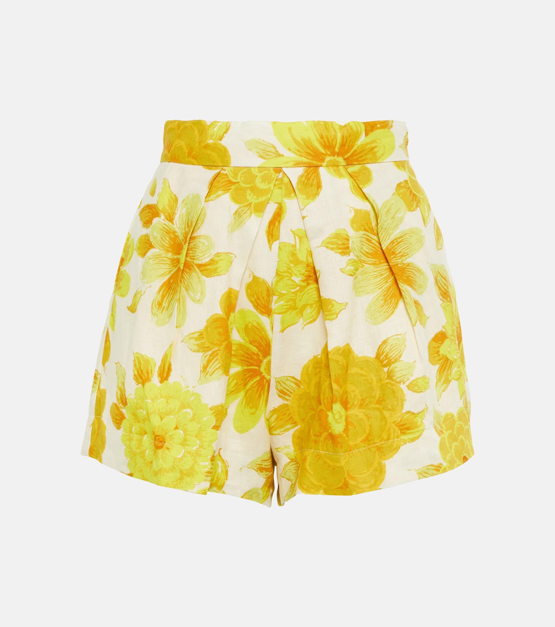 ALÉMAIS Sonny Floral Linen Shorts in Yellow | Lyst