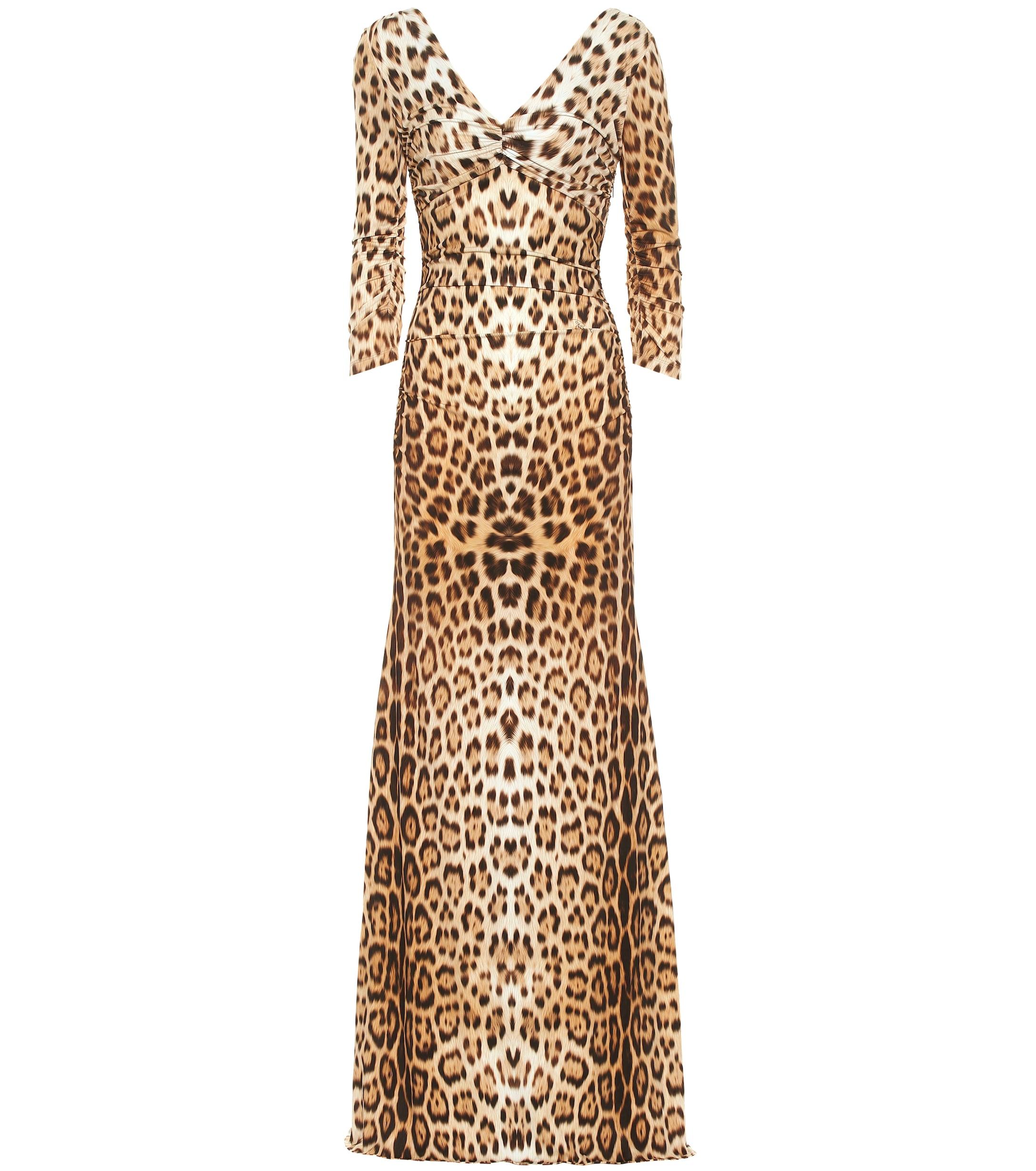 Roberto Cavalli Leopard-print Jersey Maxi Dress in Beige (Natural) - Lyst