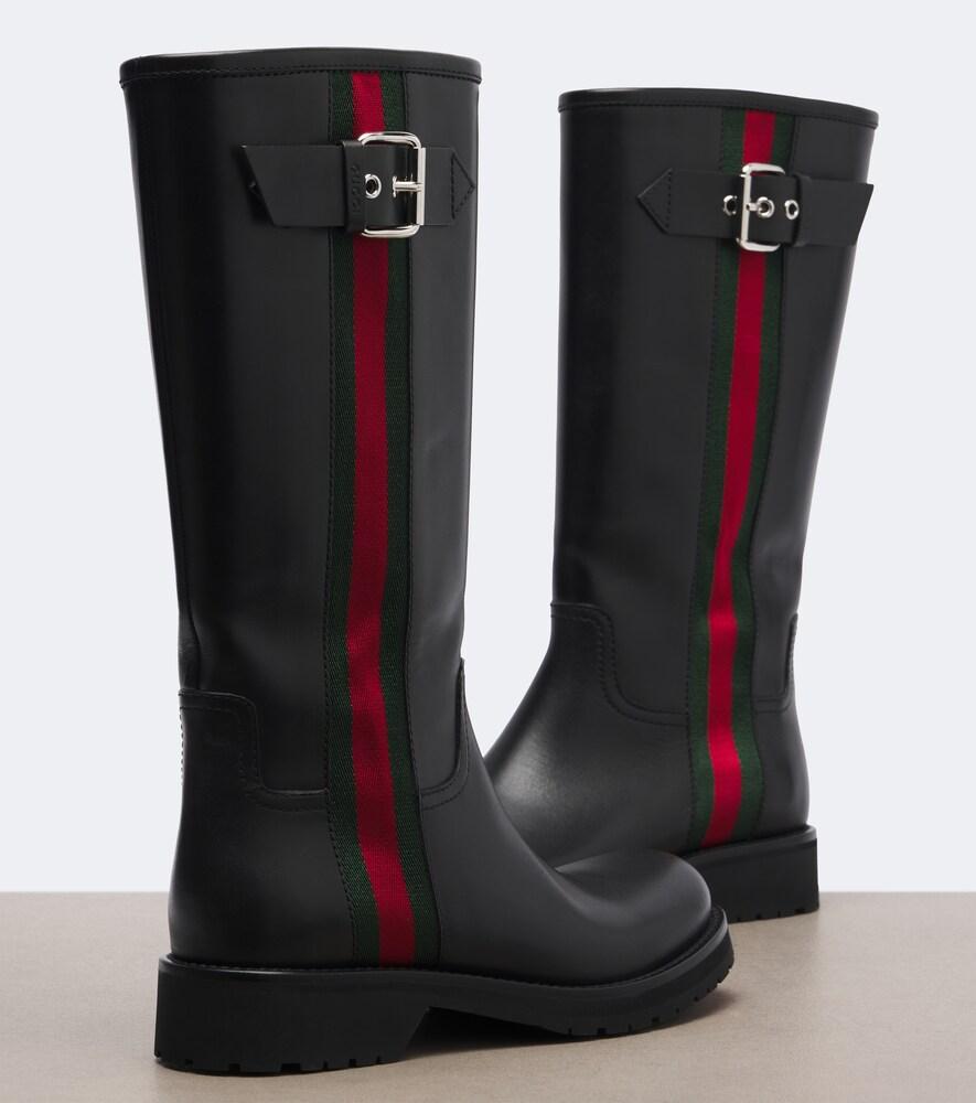 Gucci Black Rain & Snow Boots with Green and Red Stripe Gucci Black Rain Boots W/ Logo And Green and Red Detailing  main image 4
