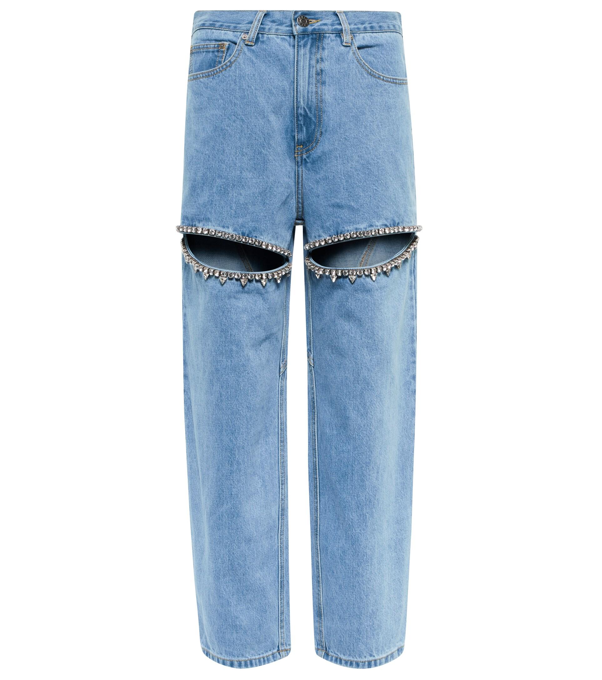 Area Denim Embellished Cutout High-rise Straight Jeans in Light