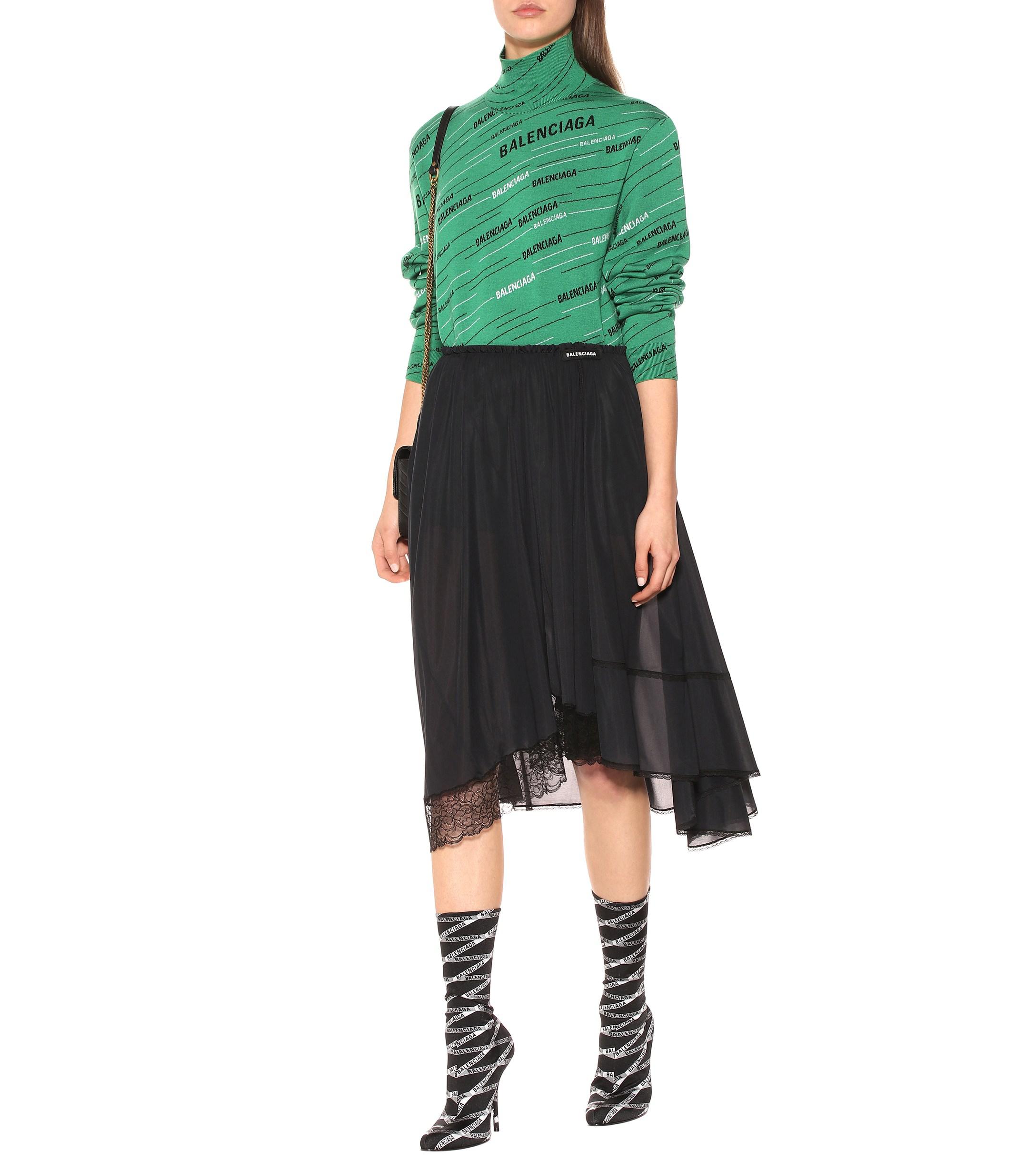 Balenciaga Lace-trimmed Jersey Skirt in Black - Lyst