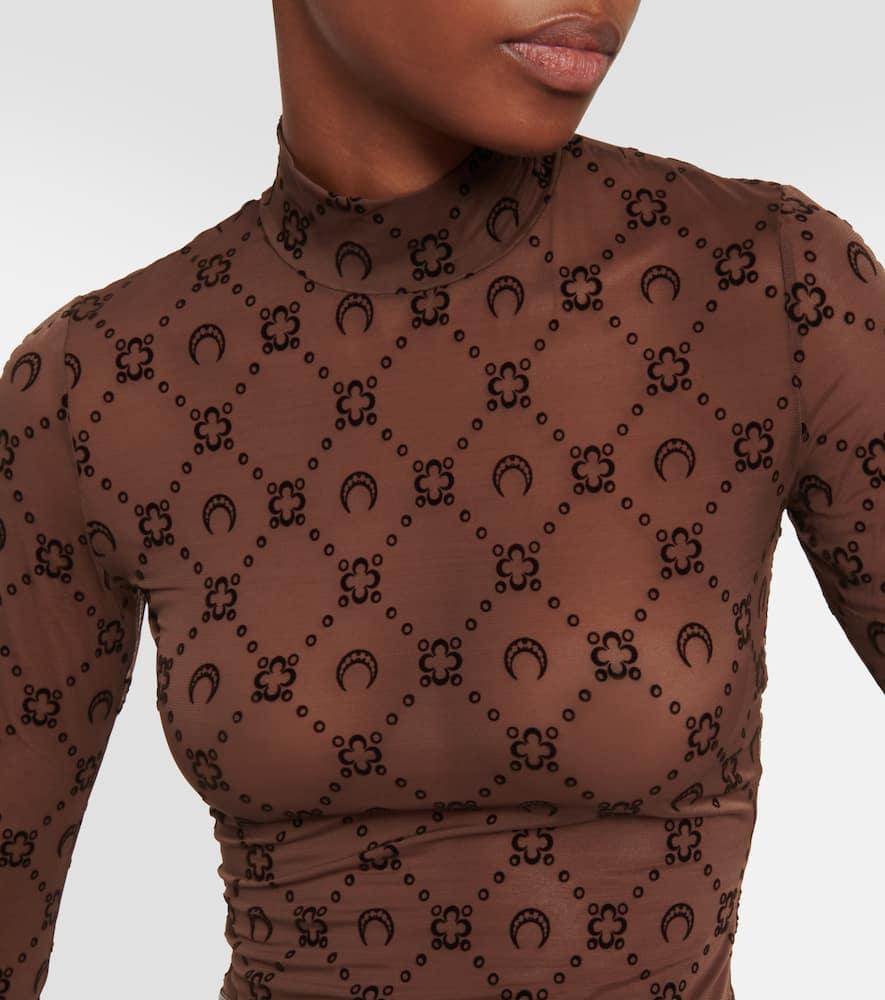 Marine Serre Moonogram Mesh Turtleneck Top in Brown | Lyst