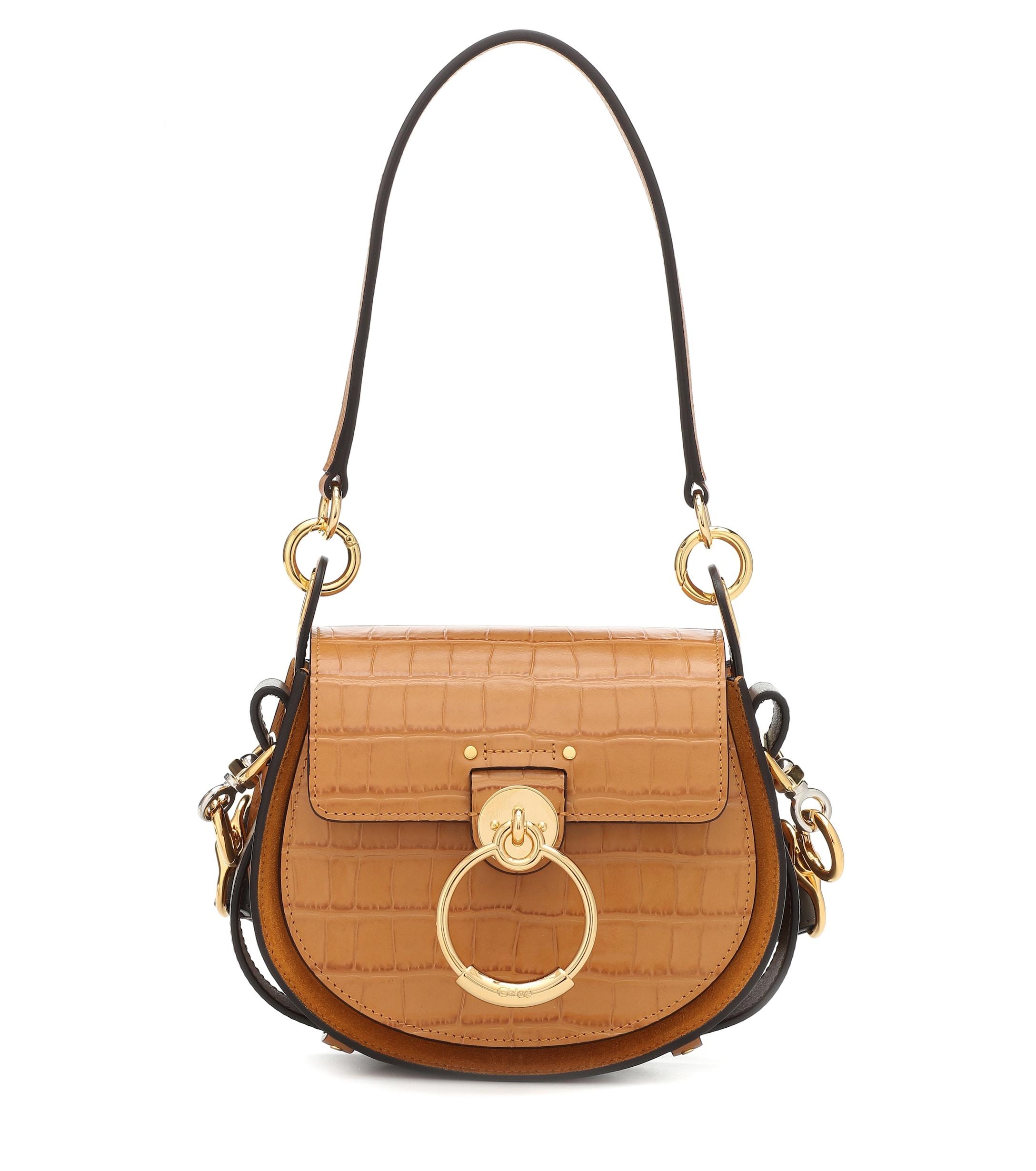 Chloé Leather Tess Croc-embossed Shoulder Bag in Light Brown (Brown) - Lyst