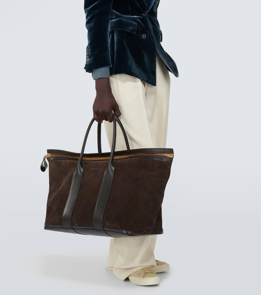Tom Ford East West Suede And Leather Tote Bag in White for