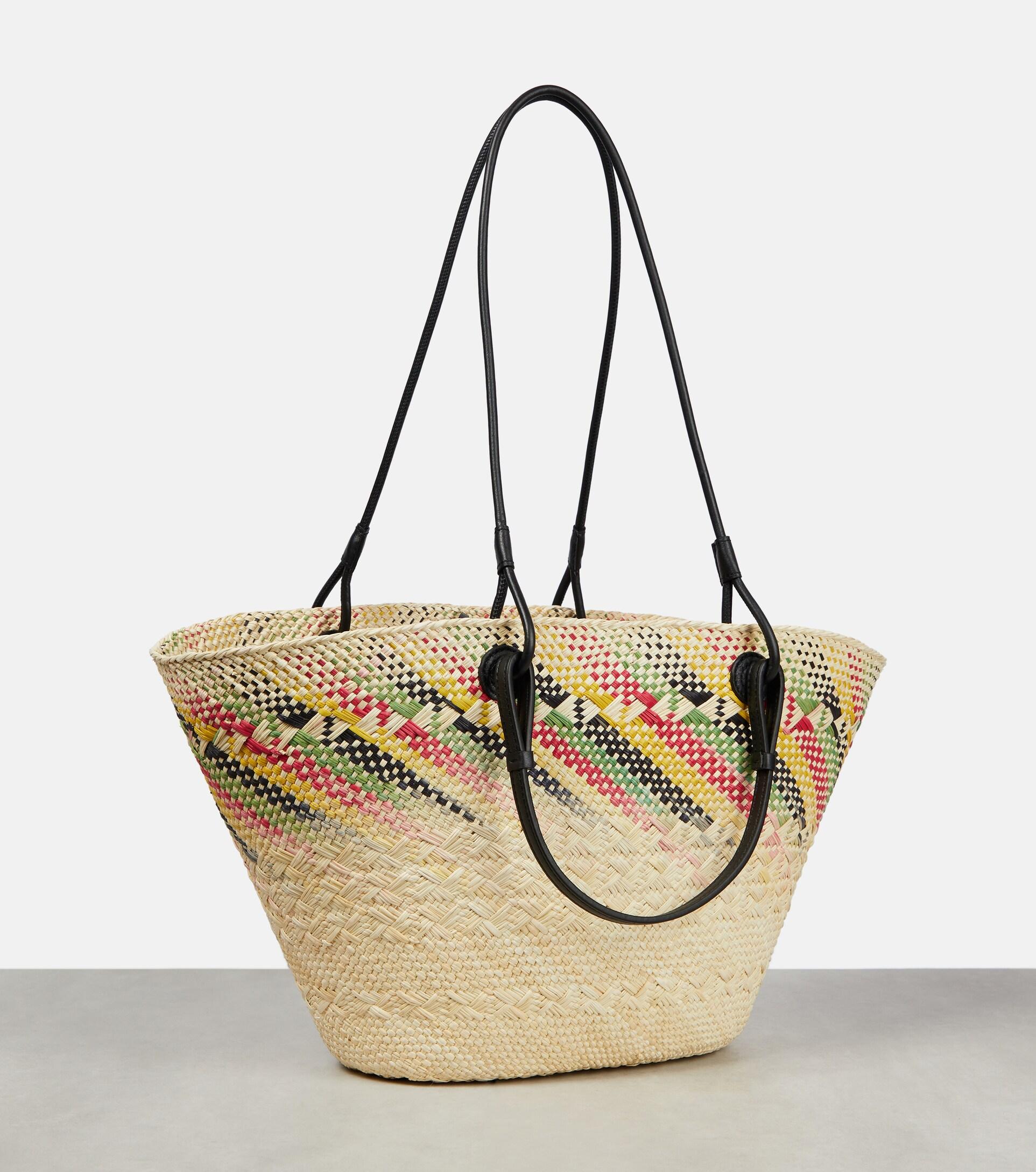 LOEWE Small Anagram Basket Bag in Iraca Palm and Calfskin in