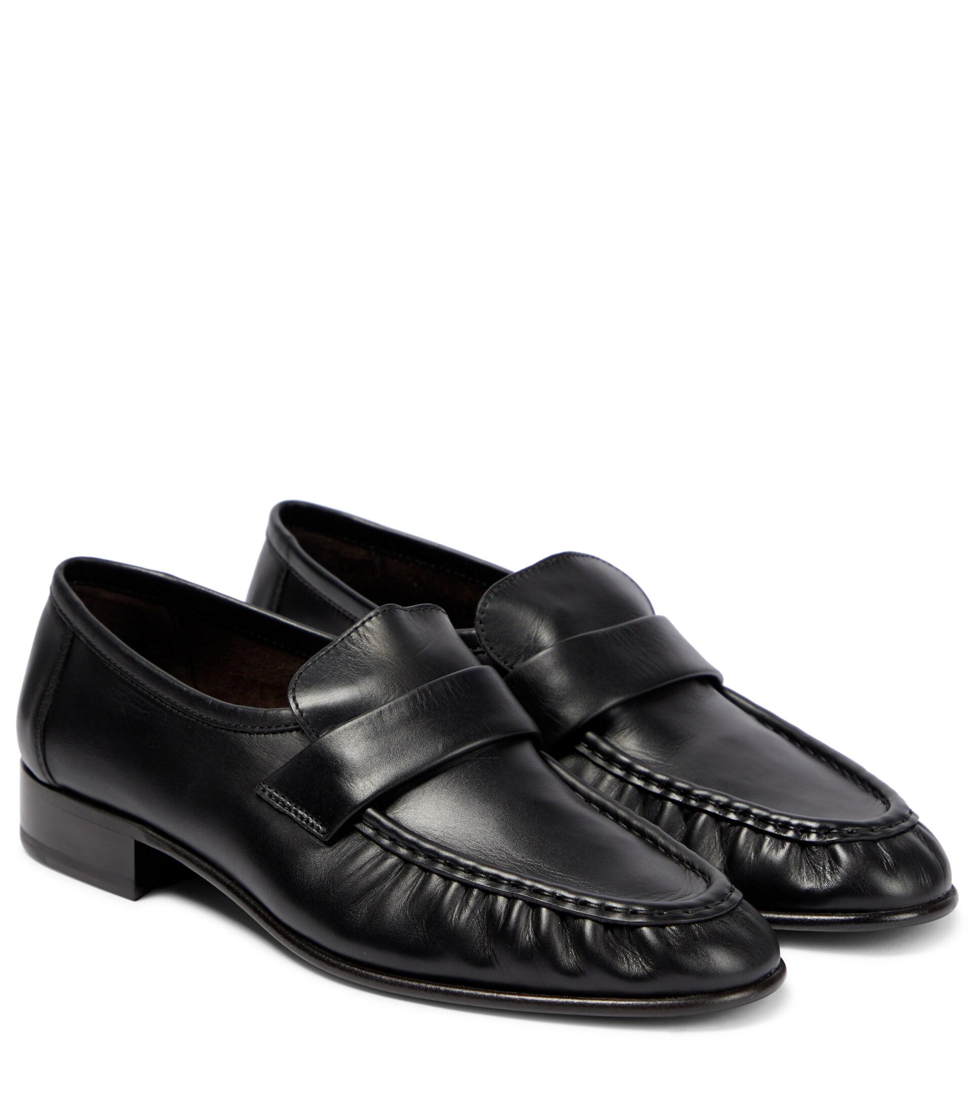 The Row Soft Leather Loafers in Black Lyst