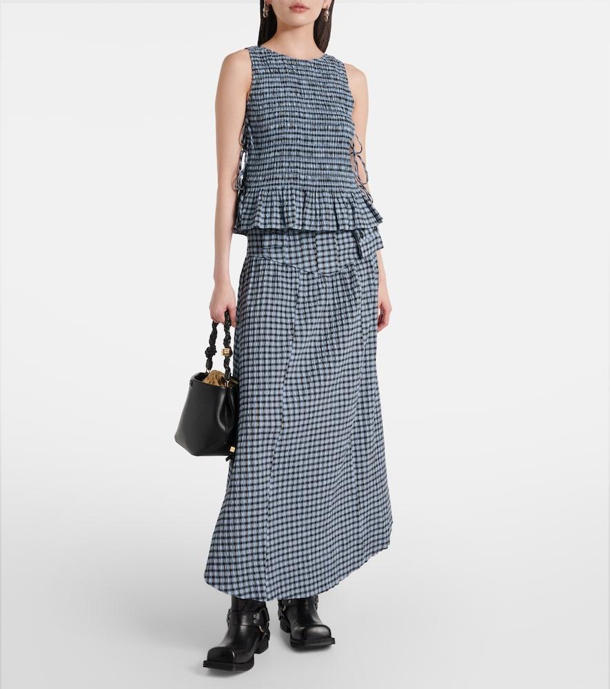 Ganni Gingham High-Rise Cotton-Blend Maxi Skirt in Blue | Lyst