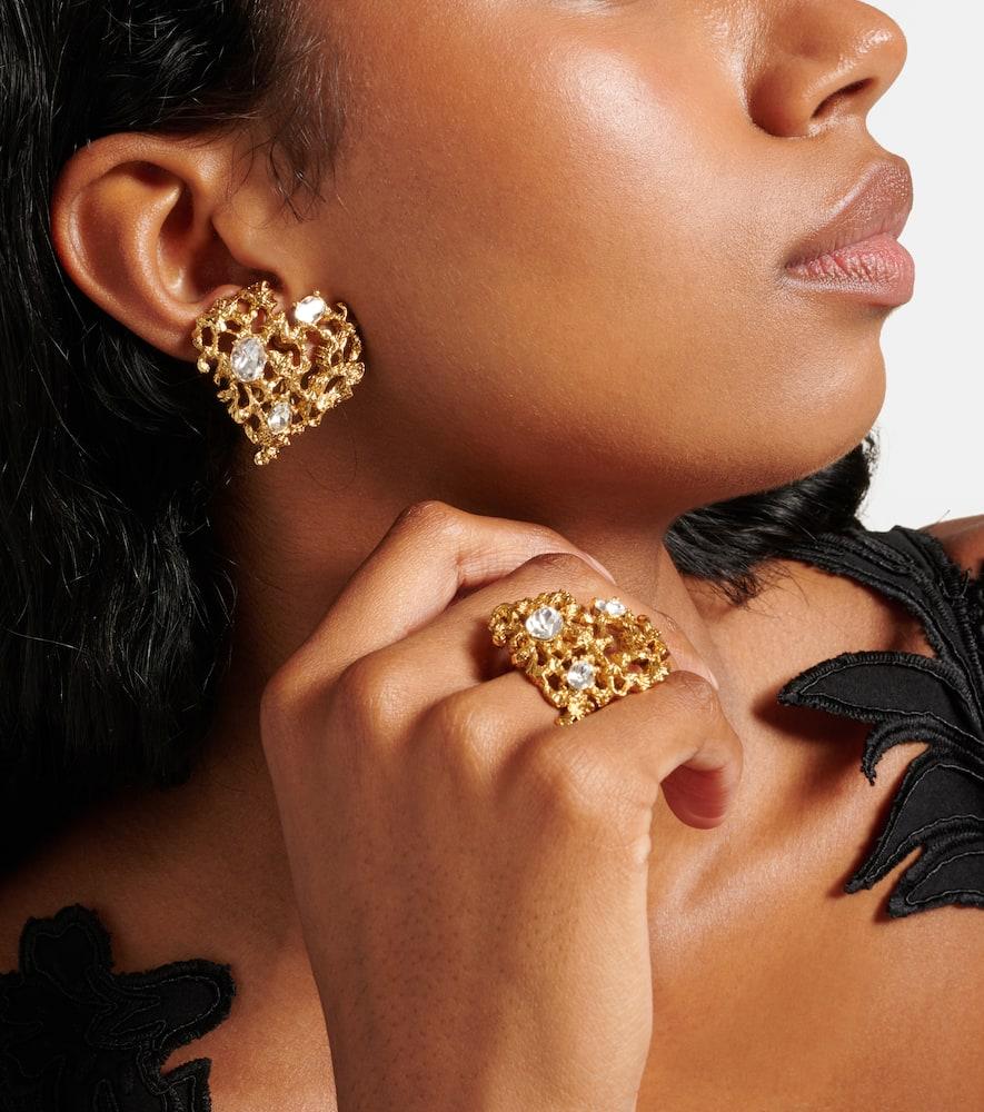 Boucles D'oreilles Oscar De La Renta - Cœurs Blancs Perle, Clous Plaqués Or