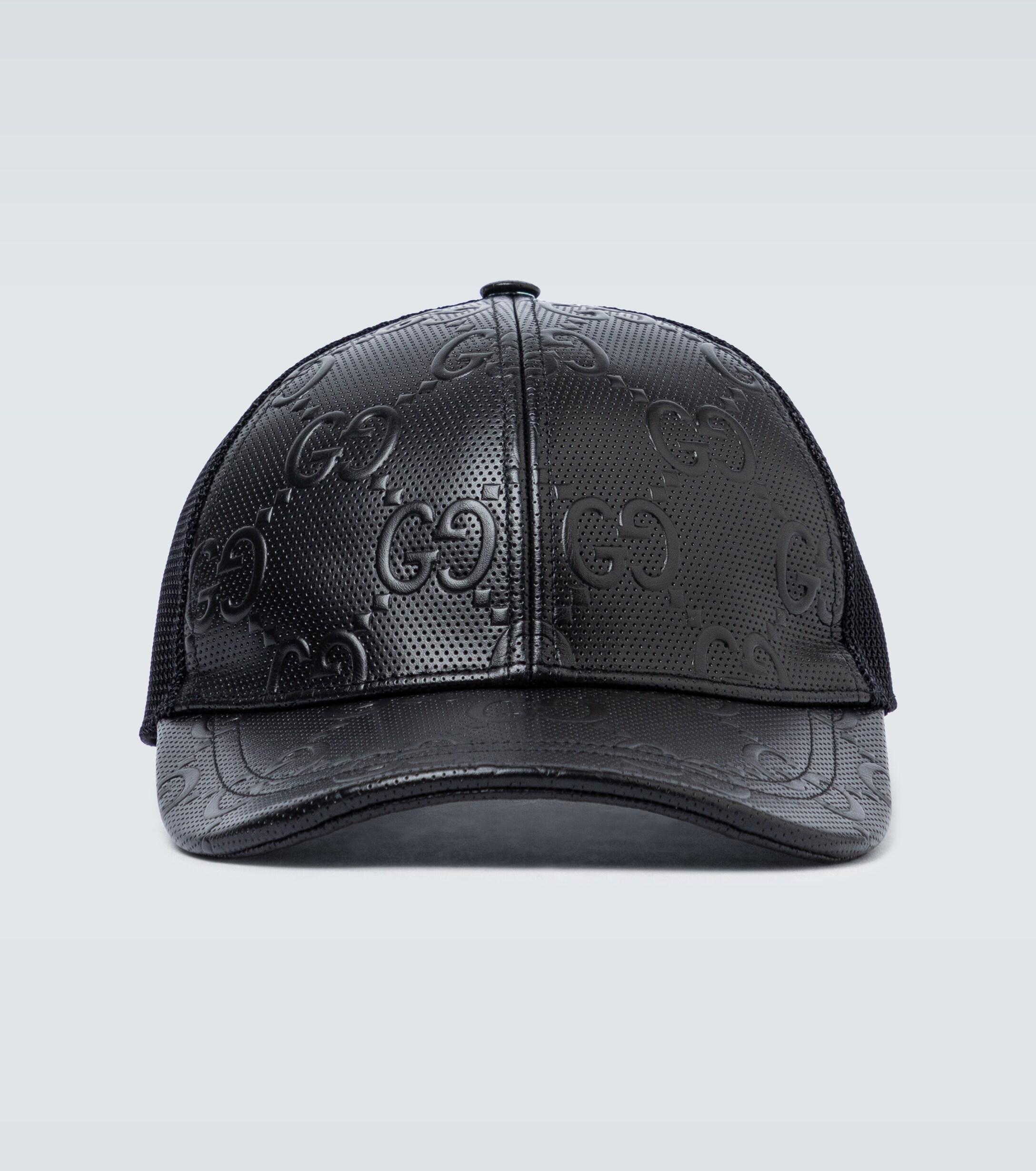 Gucci Leather GG Embossed Baseball Hat in Black for Men Lyst