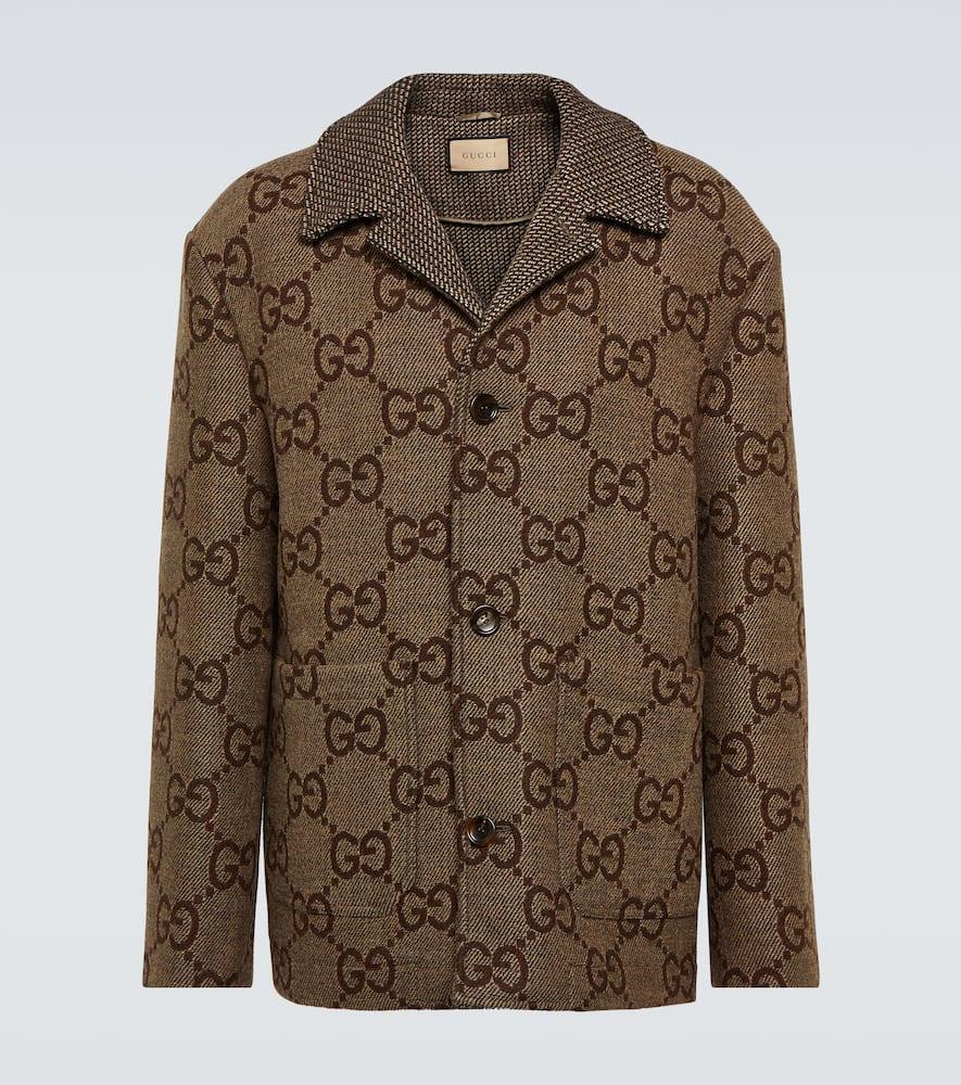 【送料&関税込】Gucci Wool-blend Brown Jacket Gucci GG Wool Fleece Jacquard Zip Jacket - Runway Catalog
