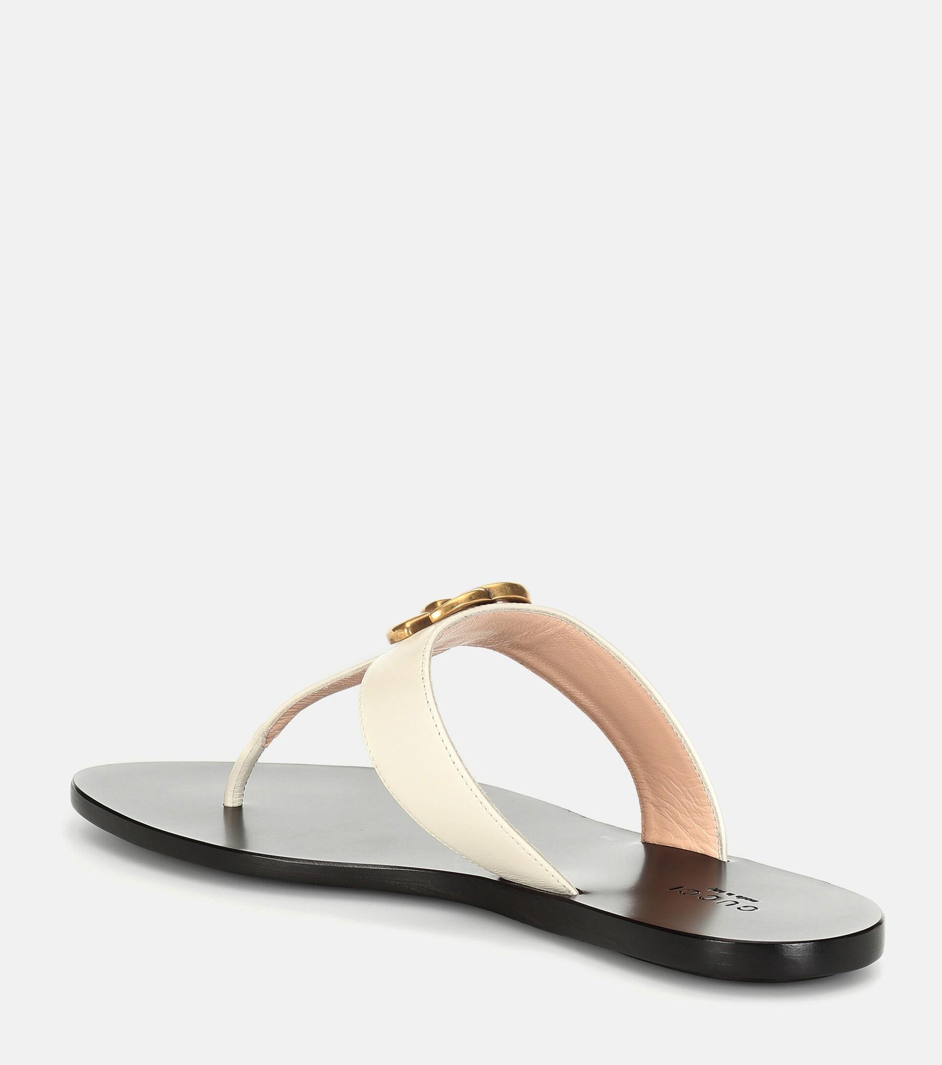 Gucci Double G Leather Thong Sandals in White | Lyst