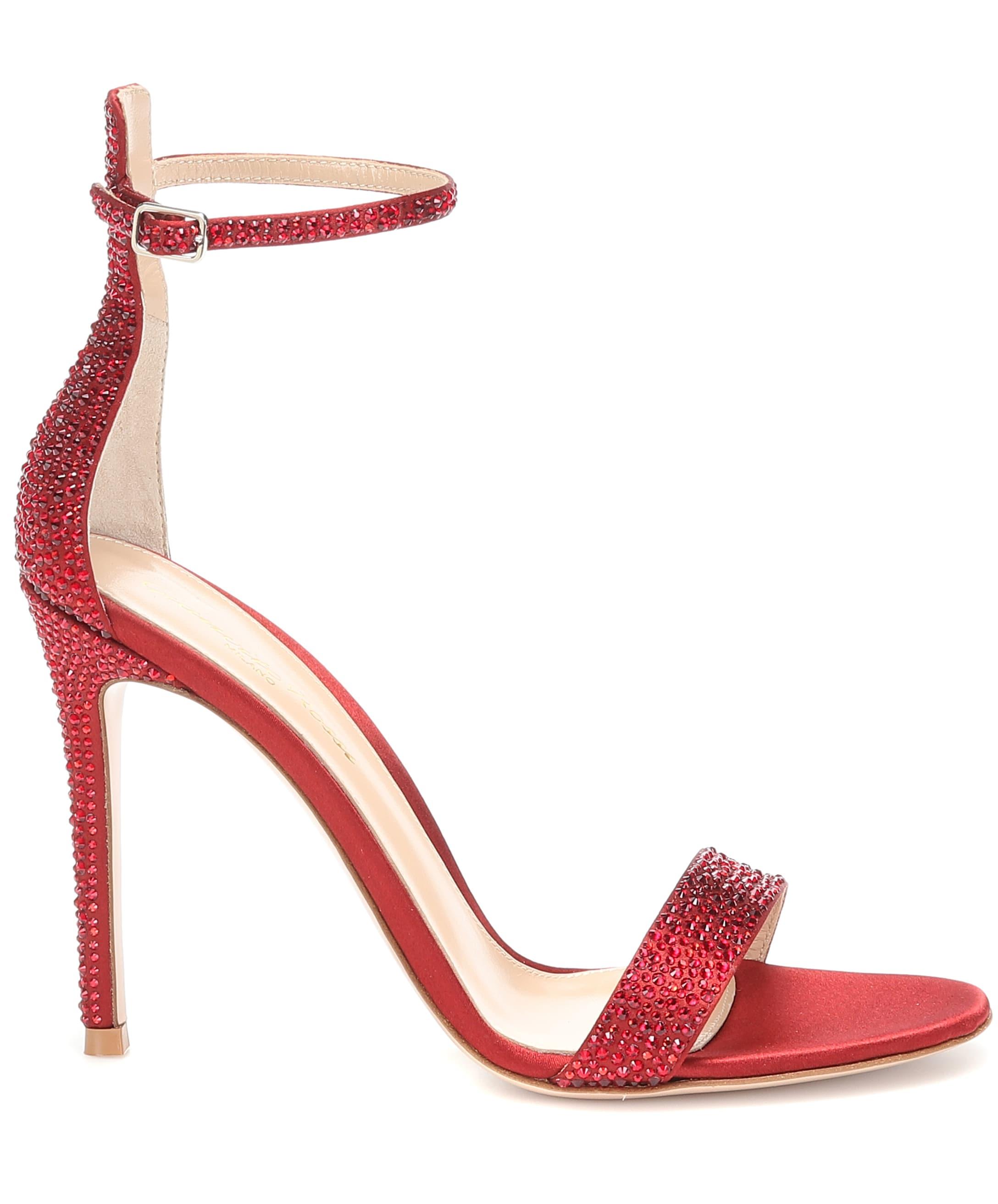 Gianvito Rossi Glam Embellished Satin Sandals in Red - Lyst
