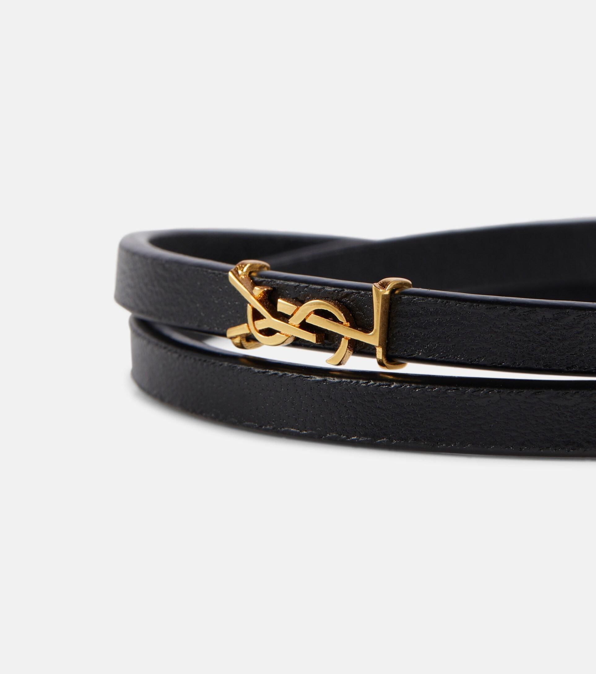 Saint Laurent Ysl Logo Leather Bracelet in Black | Lyst