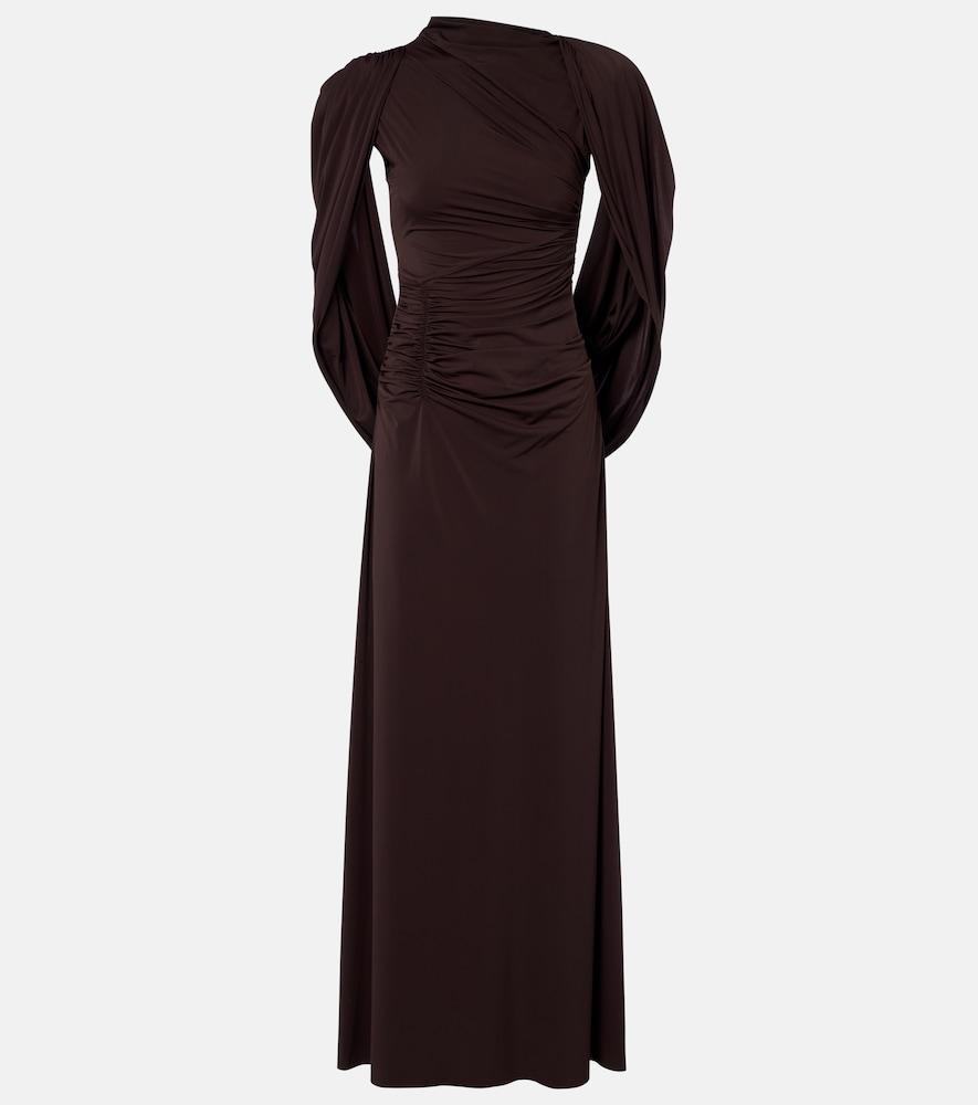 rachel gilbert long sleeve dress RACHEL GILBERT GOLD Sequin Beaded Long Sleeve Round Neck Gown 4