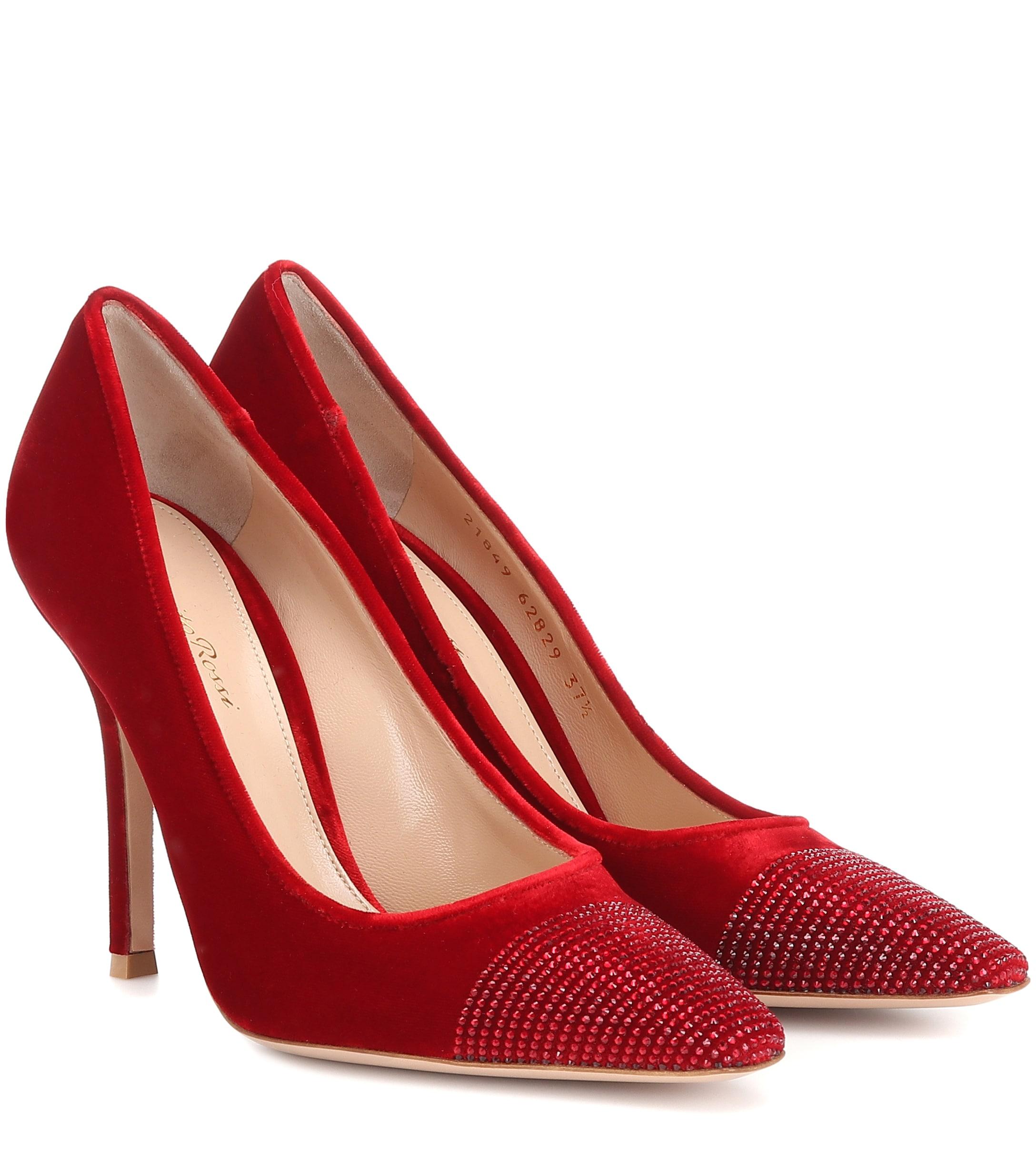 Gianvito Rossi Crystal-embellished Velvet Pumps in Red - Lyst