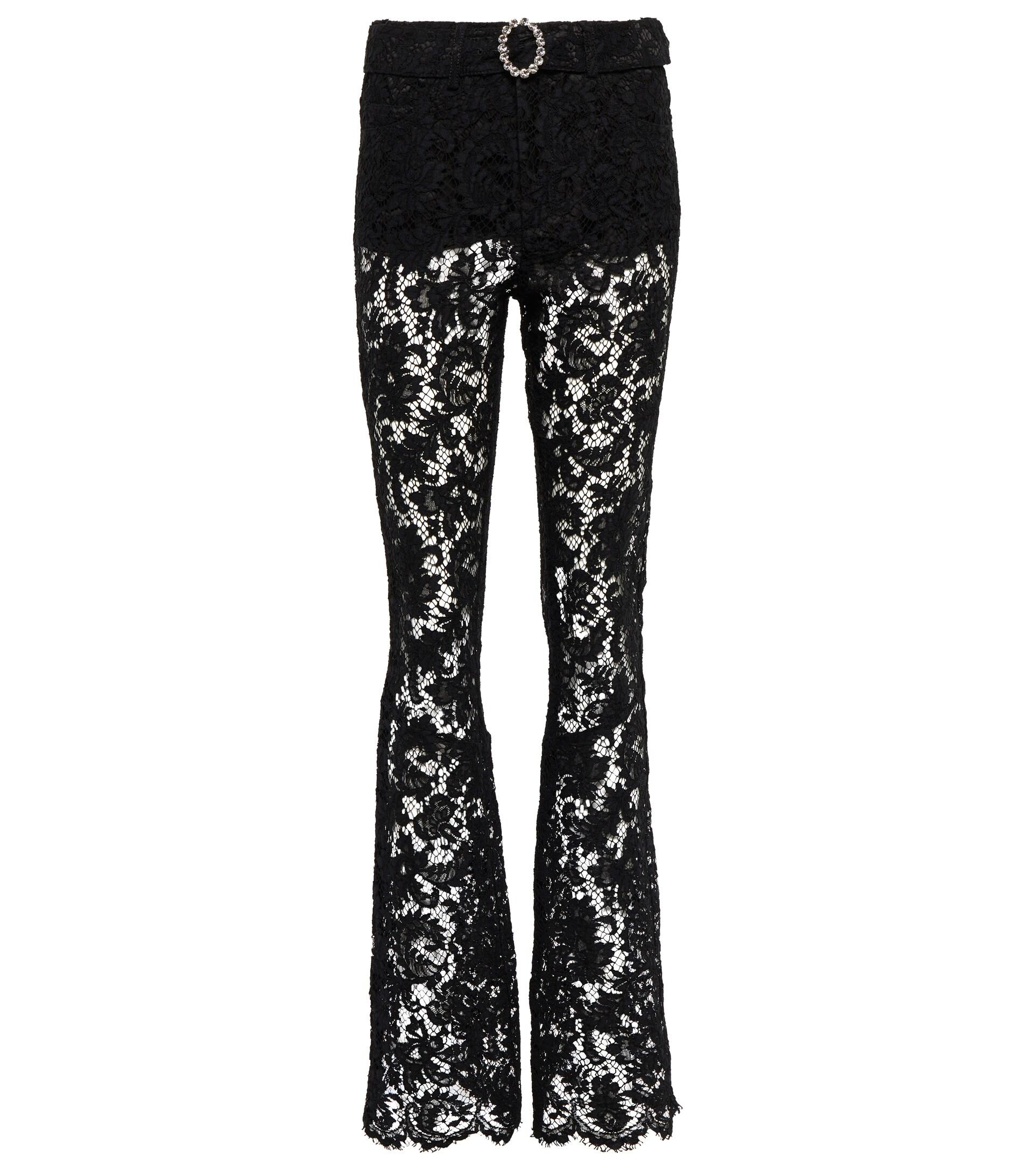 Alessandra Rich Floral High-rise Lace Pants in Black | Lyst