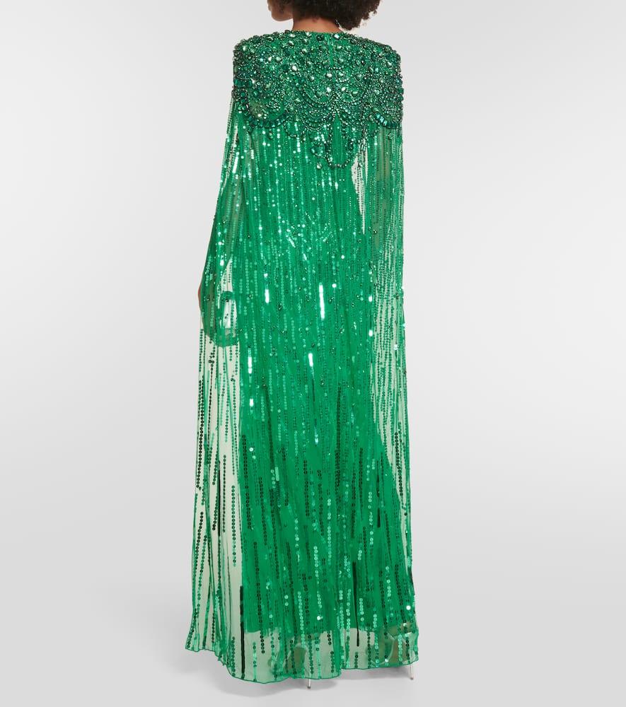 Jenny Packham Lotus Lady Embellished Caped Gown in Green | Lyst