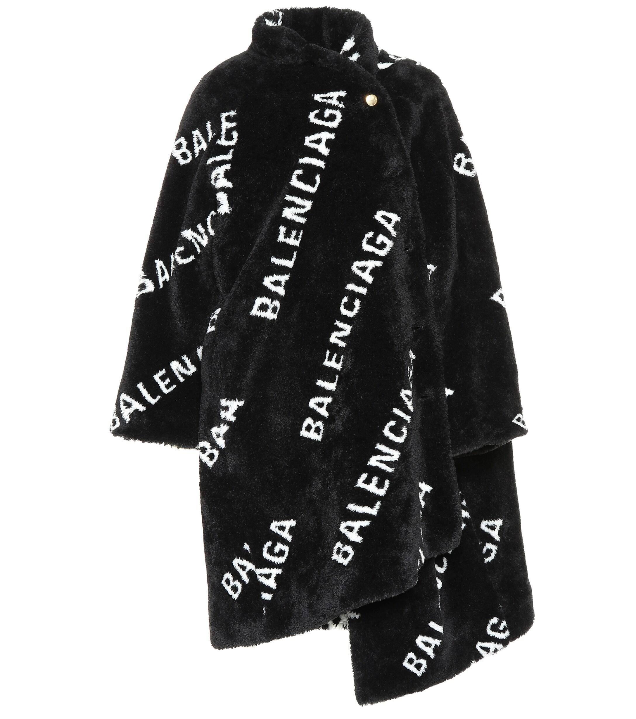 Balenciaga Fur Allover Logo Pulled Opera Coat in Black / White (Black ...