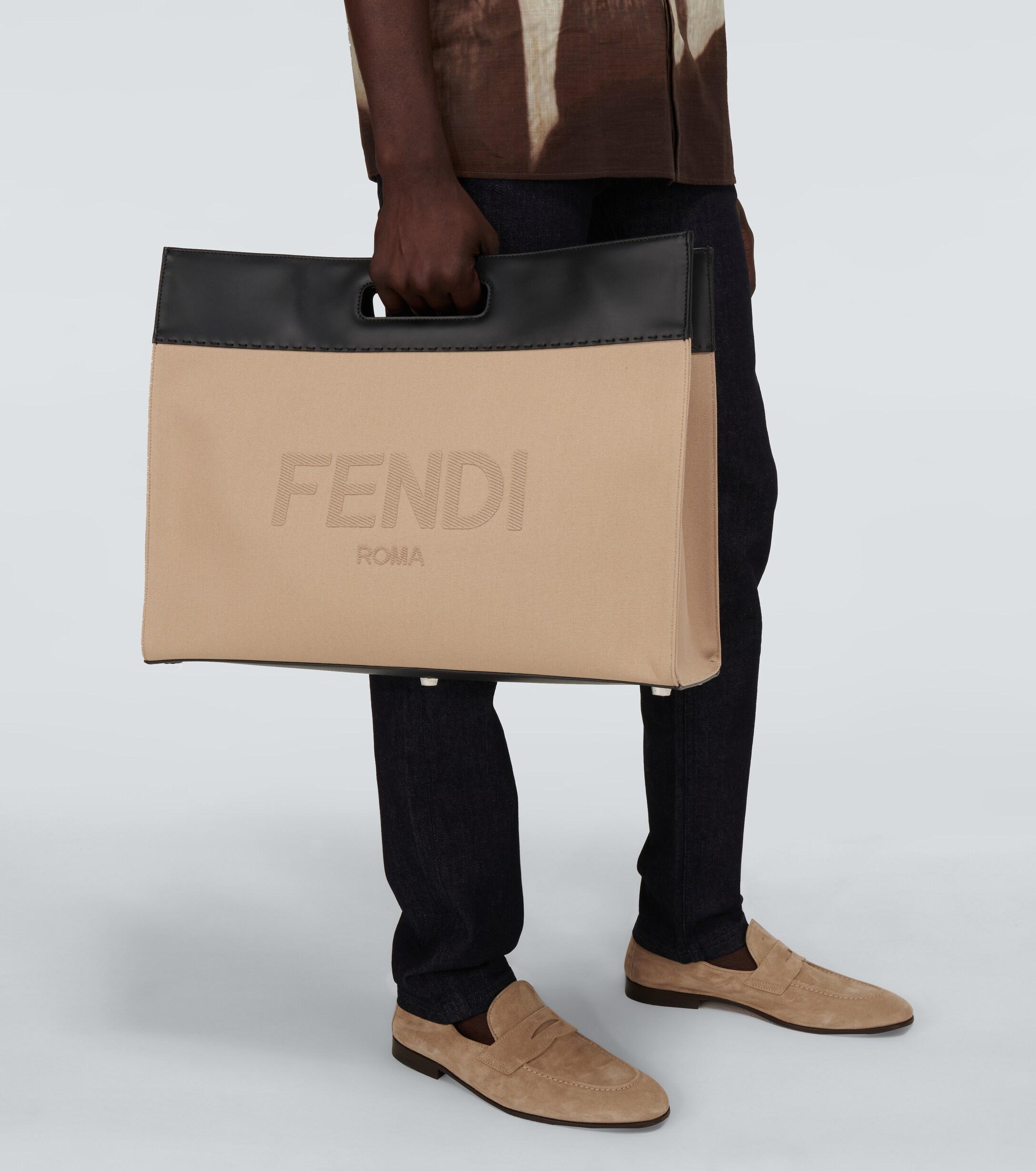 Fendi Canvas Tote Bag in Natural for Men