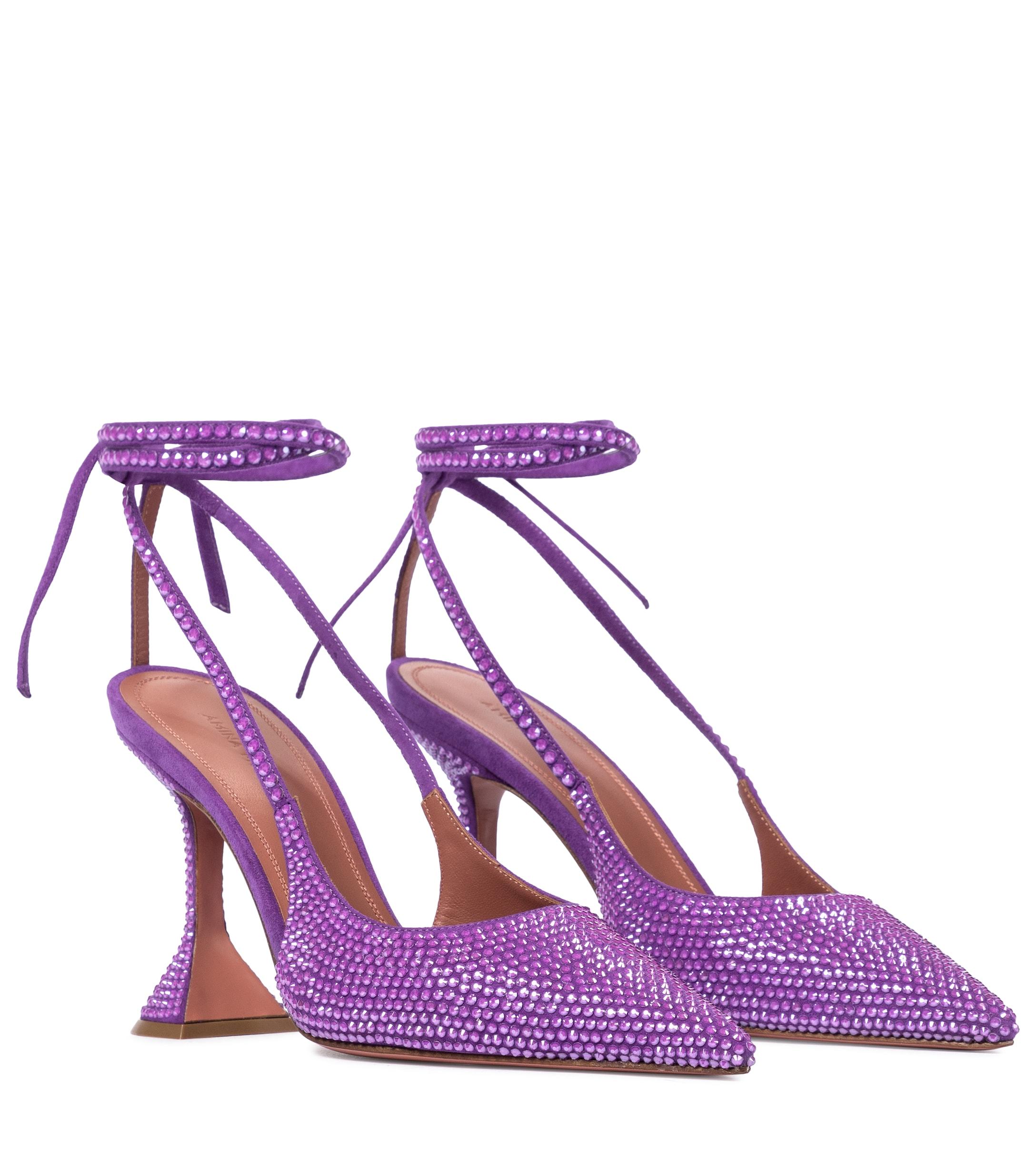 AMINA MUADDI KARMAHOOPSMALLCRYSTALSPIKESSILVER 関税送料込 AMINA MUADDI Karma Embellished Suede Pumps in Purple | Lyst