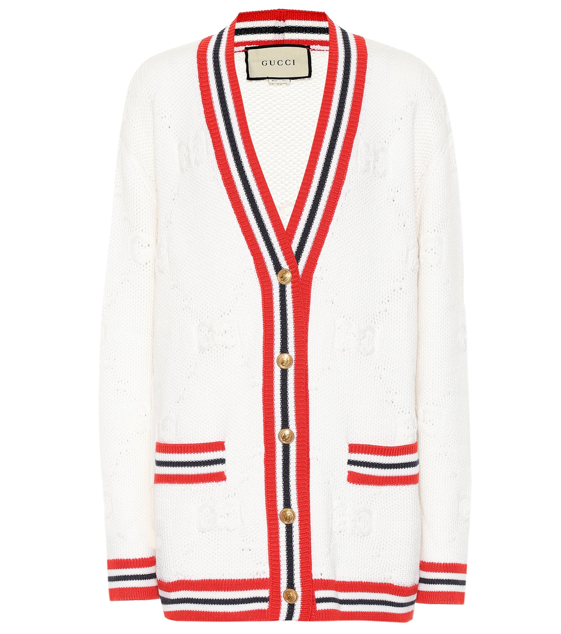 Gucci GG Wool Blend Cardigan in White - Lyst