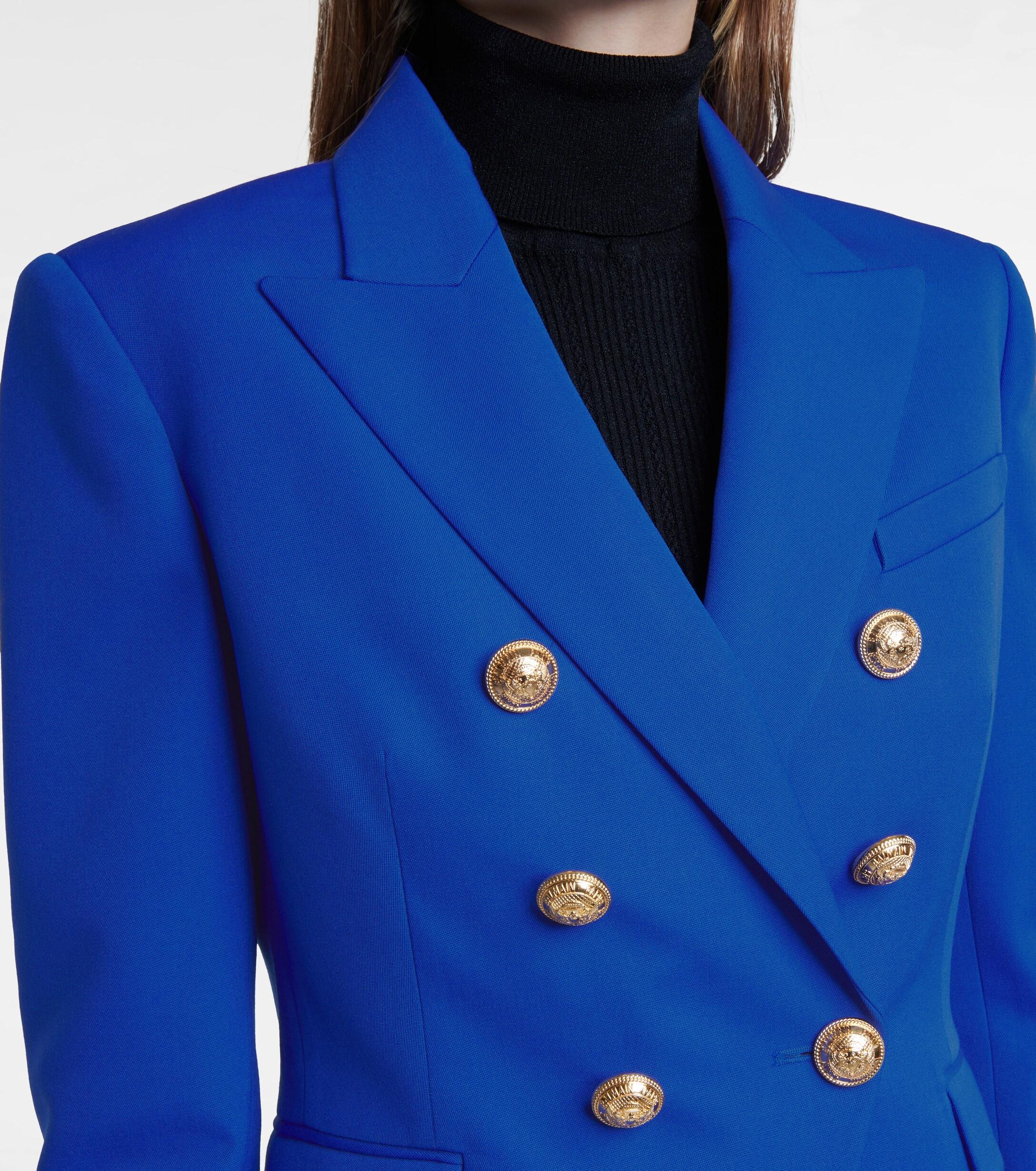 Balmain Doublebreasted Wool Blazer in Blue Lyst